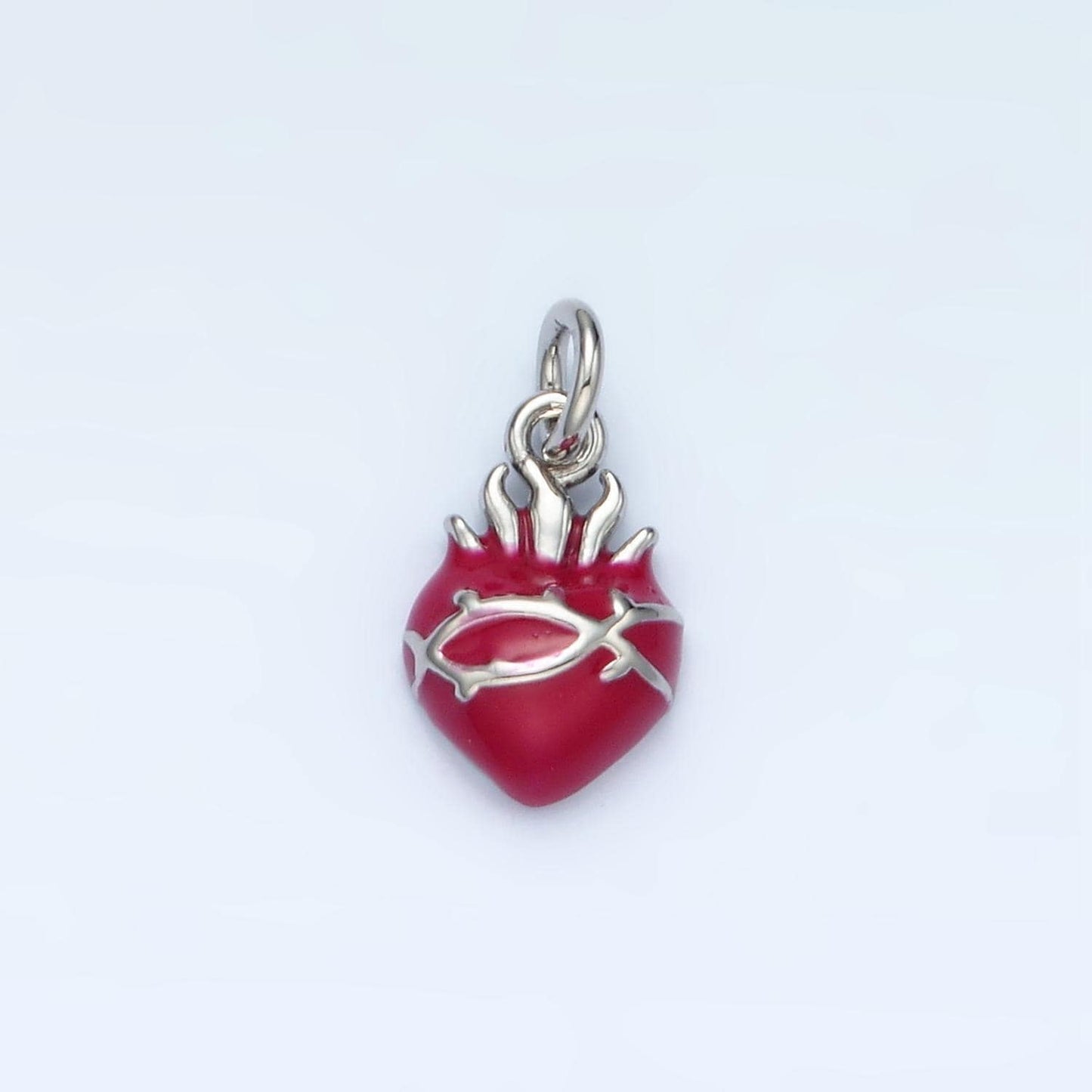Mini red sacred heart charms 24k gold filled flame heart pendant religious charm bracelet necklace for diy jewelry making supply n699