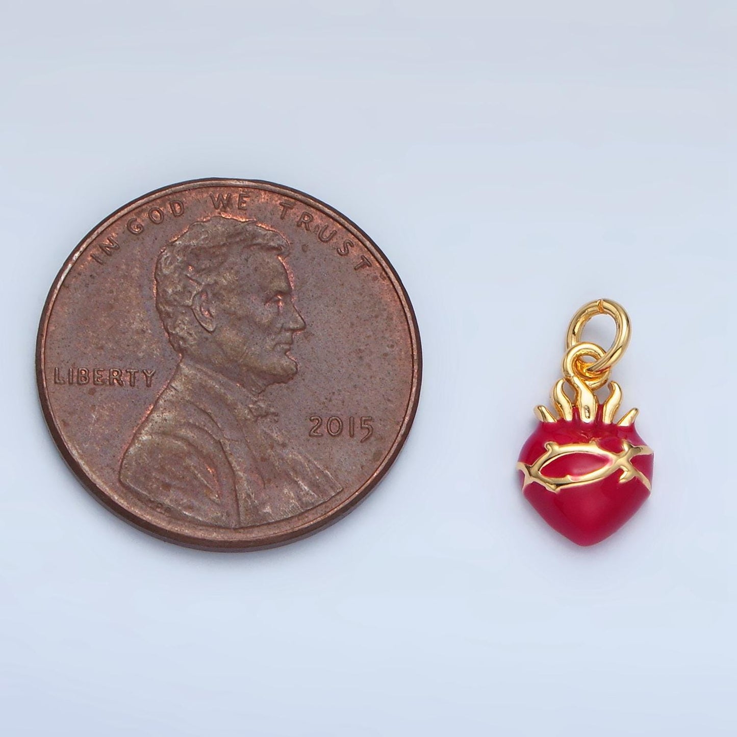 Mini red sacred heart charms 24k gold filled flame heart pendant religious charm bracelet necklace for diy jewelry making supply n699
