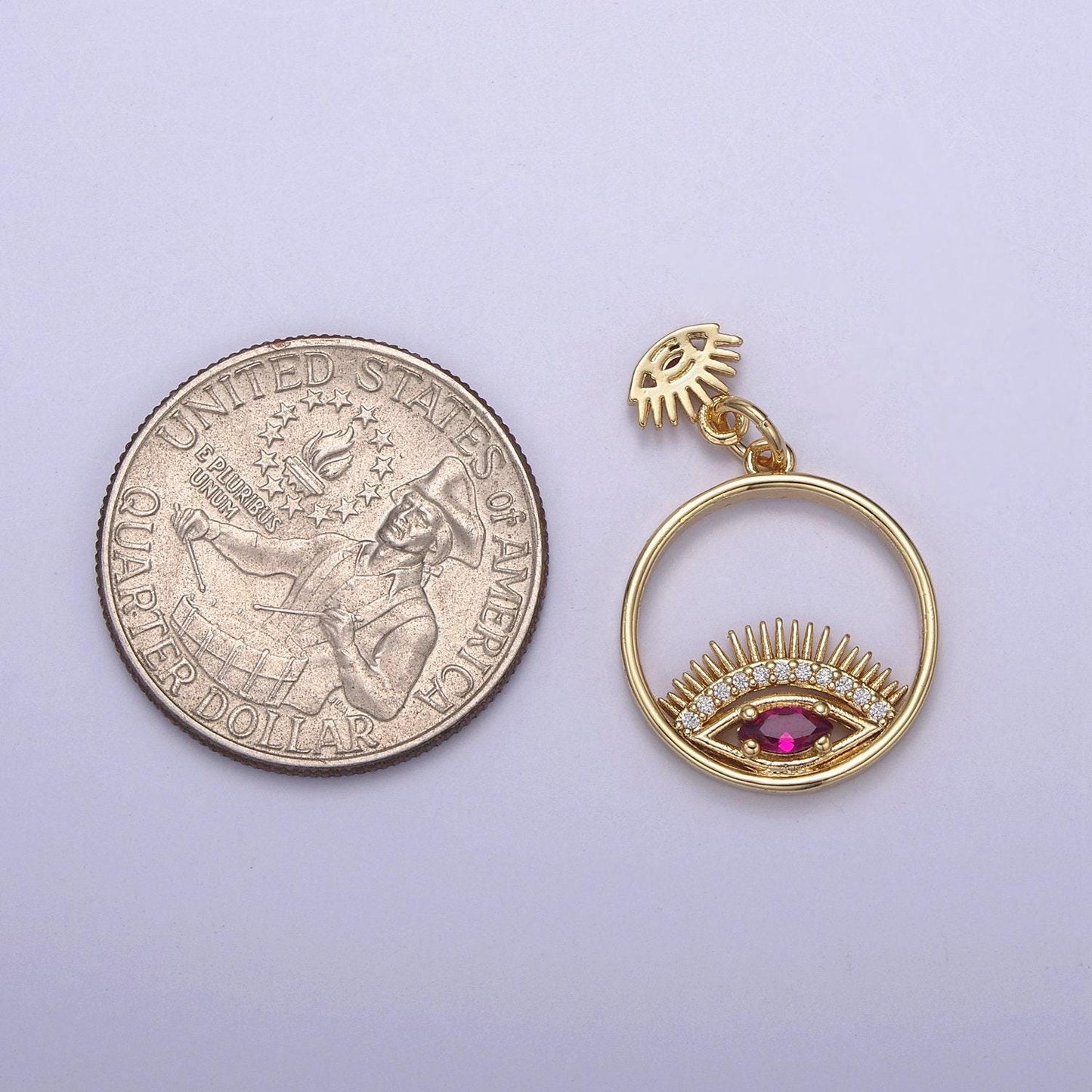 14k gold filled evil eye charm gold disc evil eye pendant, cubic medallion coin, double eye charm, micro pave necklace charm n-698