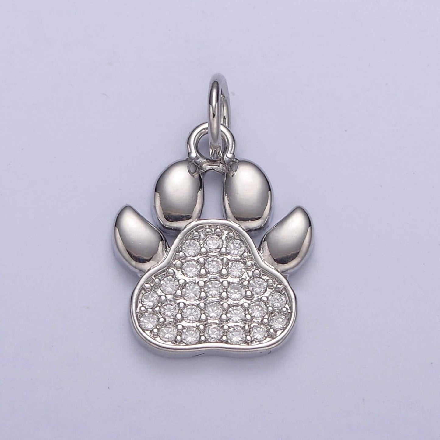 Mini dog cat bear paw print pendant in silver or gold, micro cz pave | diy fashion jewelry charm for necklace bracelet earring | n-685