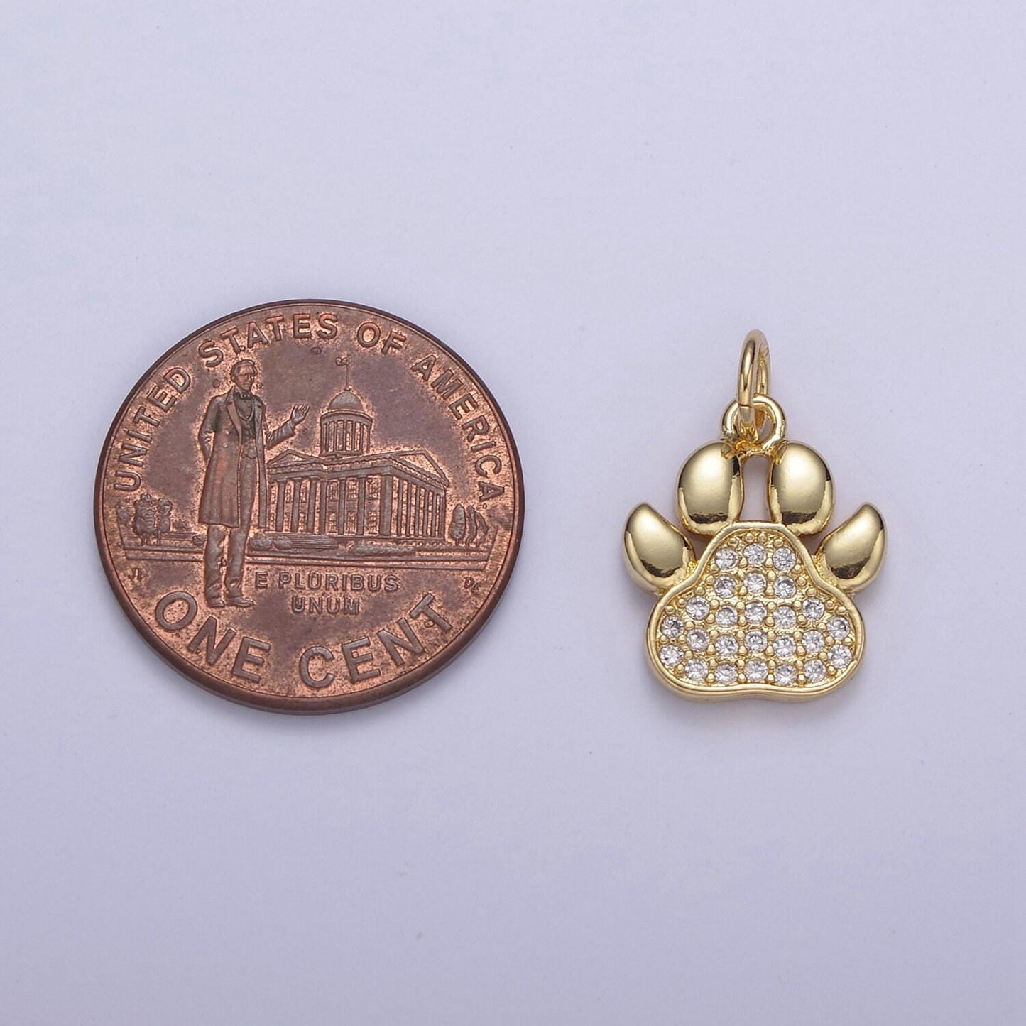 Mini dog cat bear paw print pendant in silver or gold, micro cz pave | diy fashion jewelry charm for necklace bracelet earring | n-685