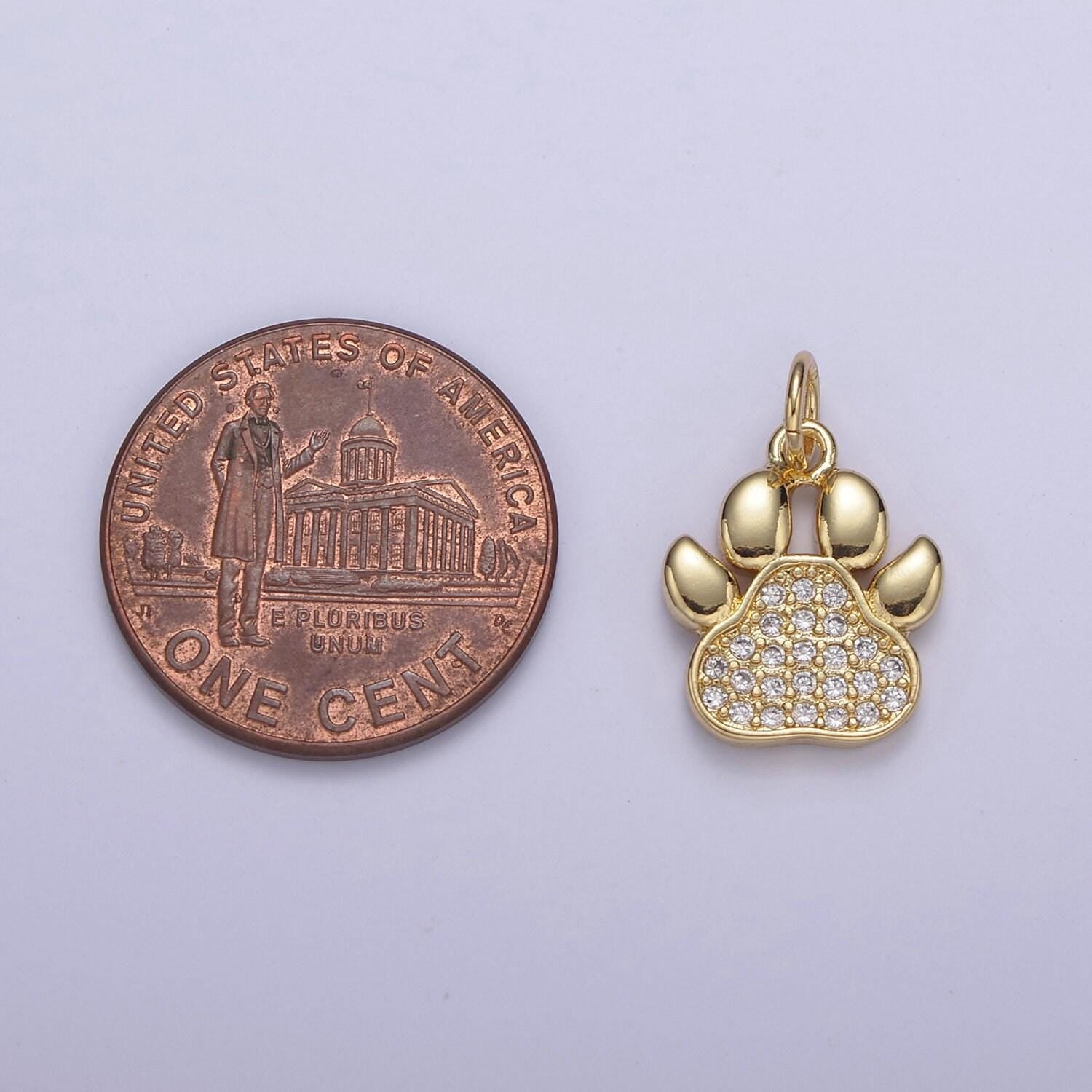 Mini dog cat bear paw print pendant in silver or gold, micro cz pave | diy fashion jewelry charm for necklace bracelet earring | n-685