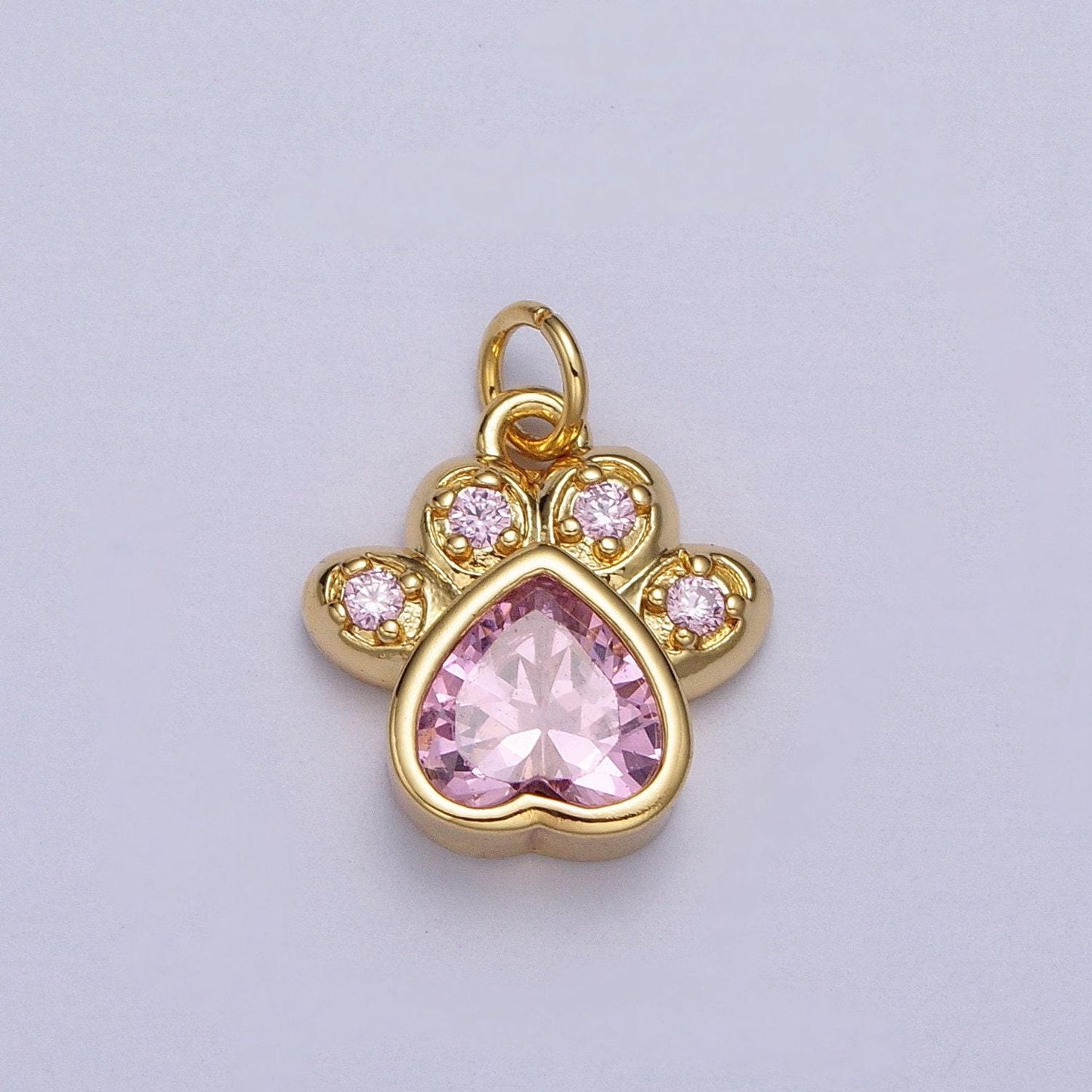Tiny dog cat bear paw print pendant in gold micro pave teal pink black cz animal jewelry charm for collar necklace bracelet ac019