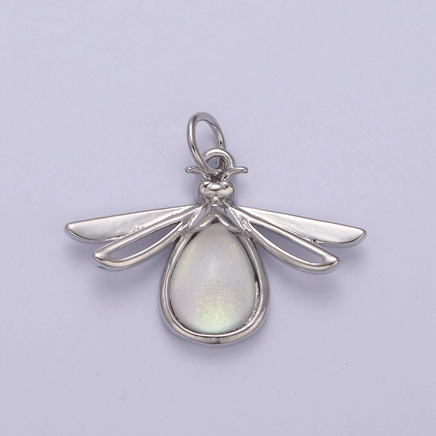 Dainty firefly dangle pendant in gold or silver with clear or green stone | diy fashion jewelry charm for necklace bracelet earring | n-677