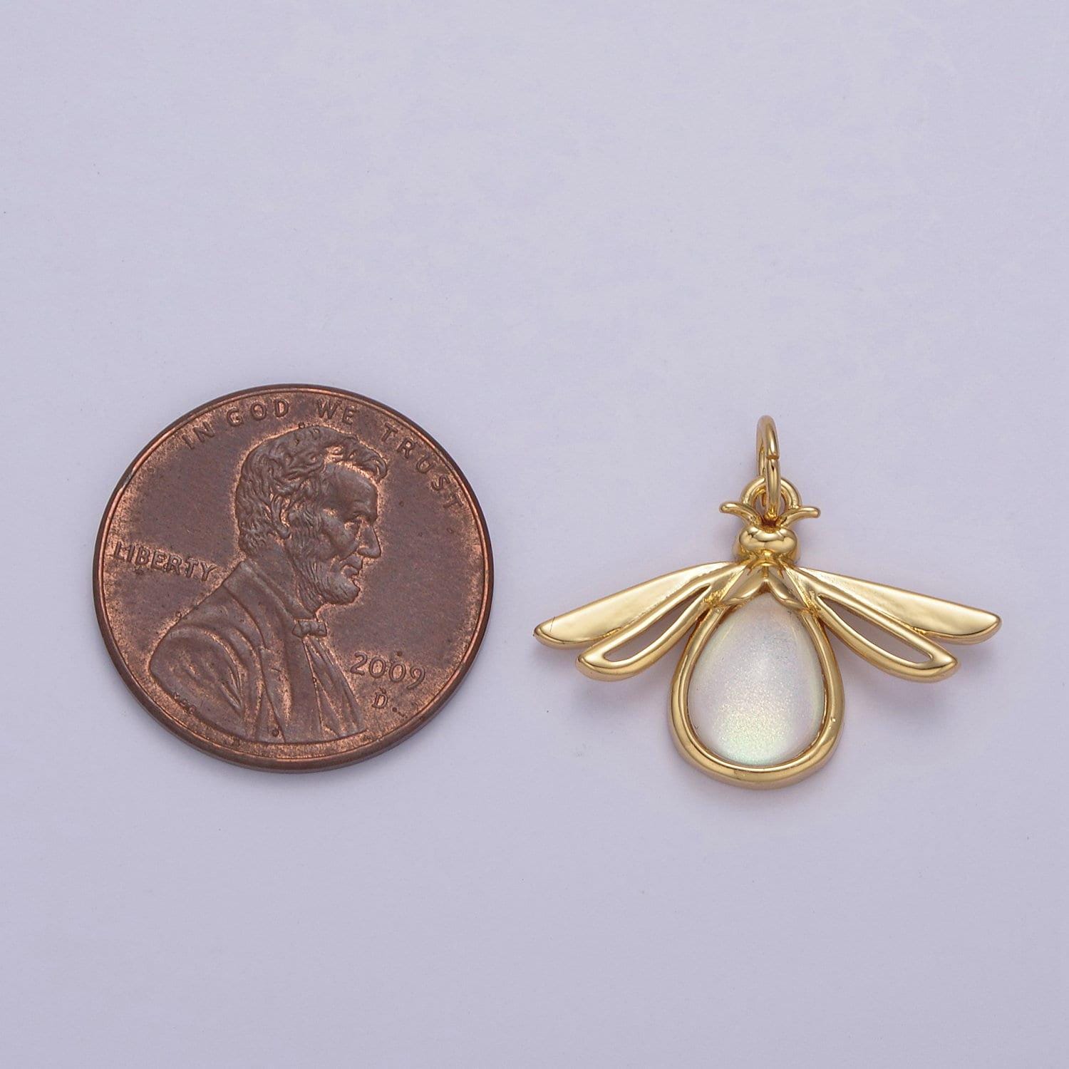 Dainty firefly dangle pendant in gold or silver with clear or green stone | diy fashion jewelry charm for necklace bracelet earring | n-677