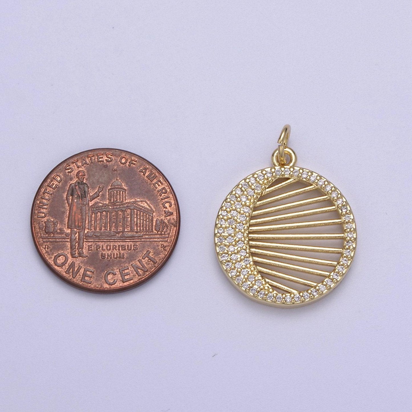14k gold filled micro pave crescent moon charm round coin disc pendant for statement necklace n-666