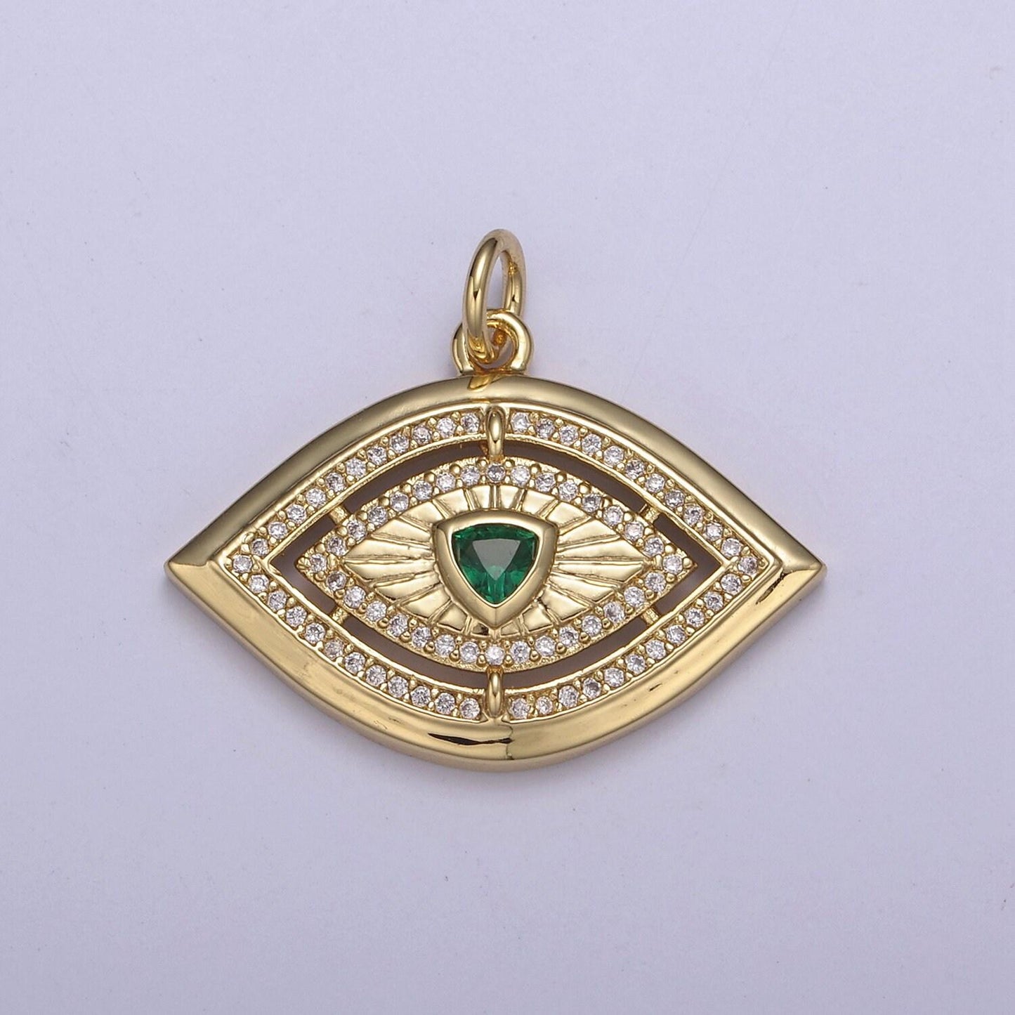 Gold evil eye pendant 14k gold filled eye charm- minimalist jewelry medallion pendant clear blue green red cz layering stacking n-653