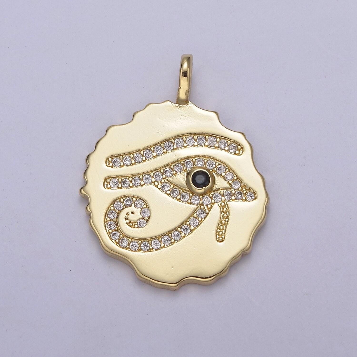 24k gold filled eye of ra medallion charm, eye of horus round pendant, evil eye pendant wholesale n-630