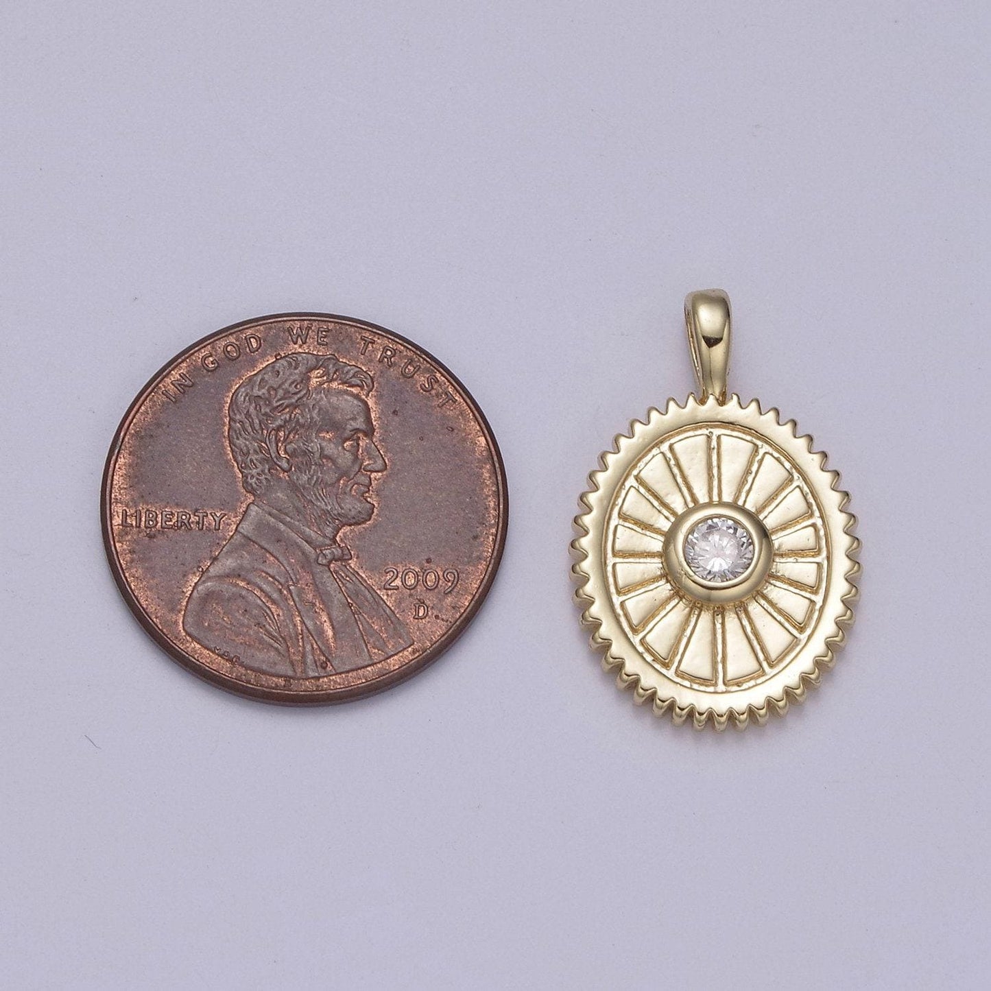 24k gold filled oval charm sunburst with clear round cz centerpiece for minimalist jewelry making n-610