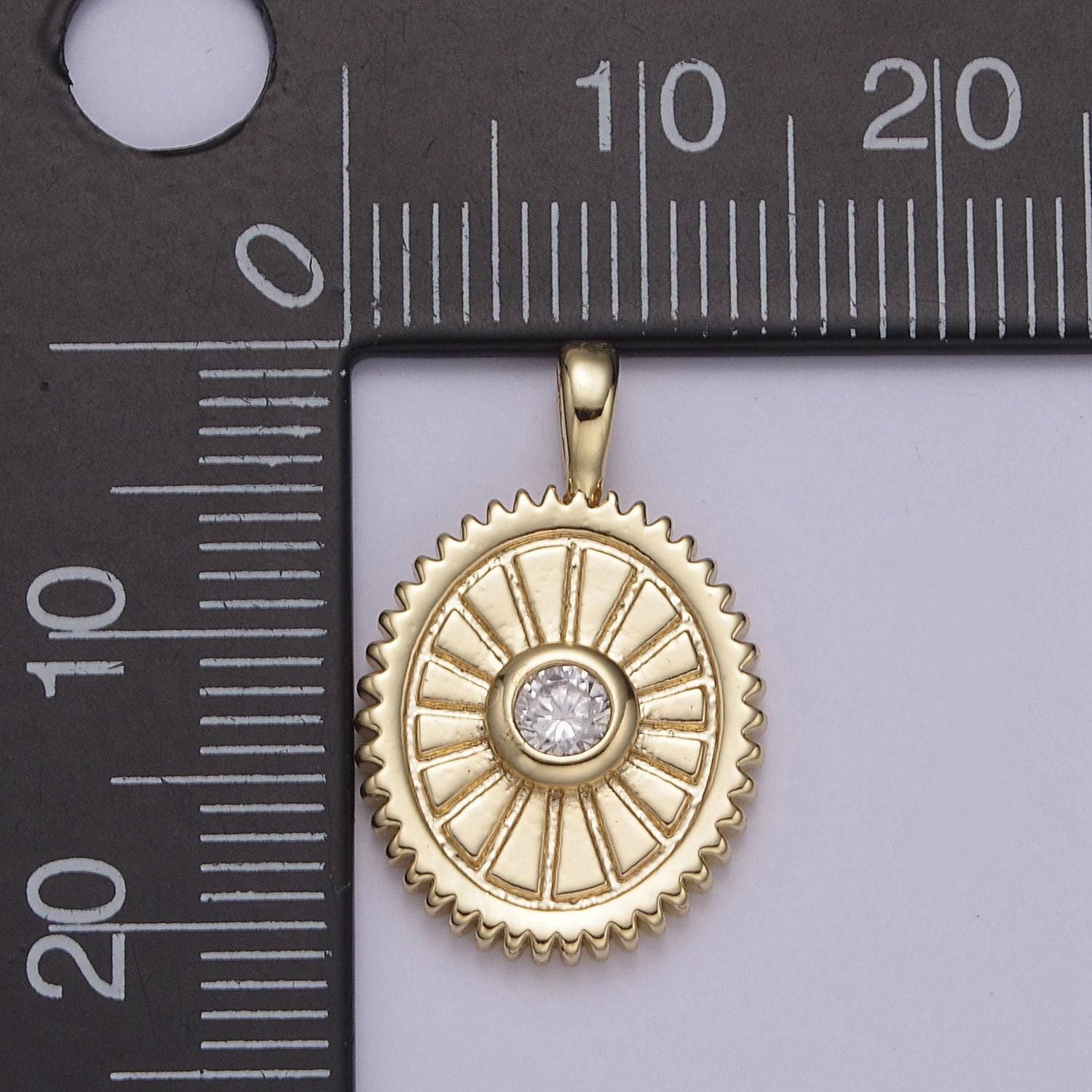 24k gold filled oval charm sunburst with clear round cz centerpiece for minimalist jewelry making n-610