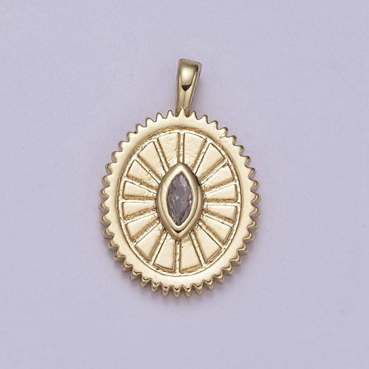 24k gold filled oval charm sunburst with clear eye cz centerpiece for minimalist jewelry making n-610
