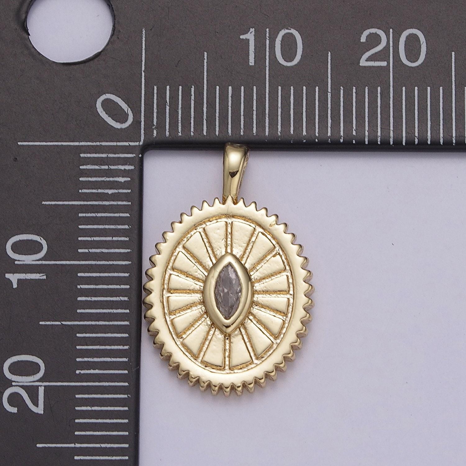 24k gold filled oval charm sunburst with clear eye cz centerpiece for minimalist jewelry making n-610
