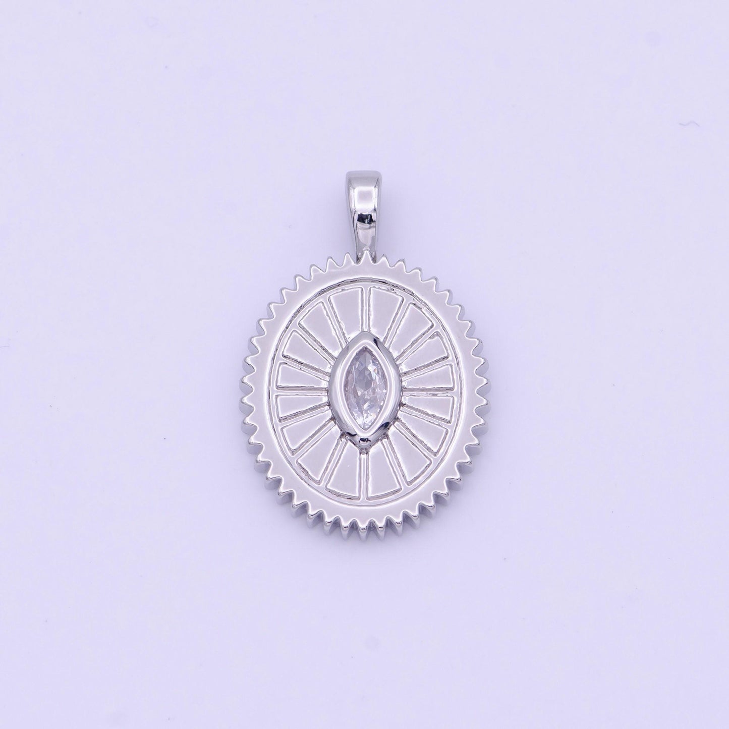 24k gold filled oval charm sunburst with clear eye cz centerpiece for minimalist jewelry making n-610