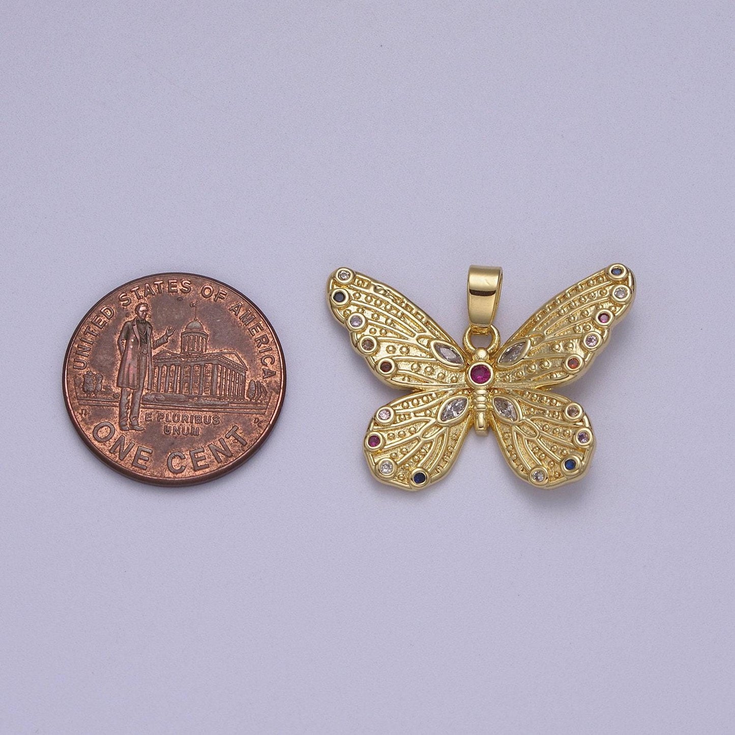 Dainty mariposa butterfly pendant 24k gold filled micro pave multi colored cz | diy charm necklace bracelet earring | supply n-608