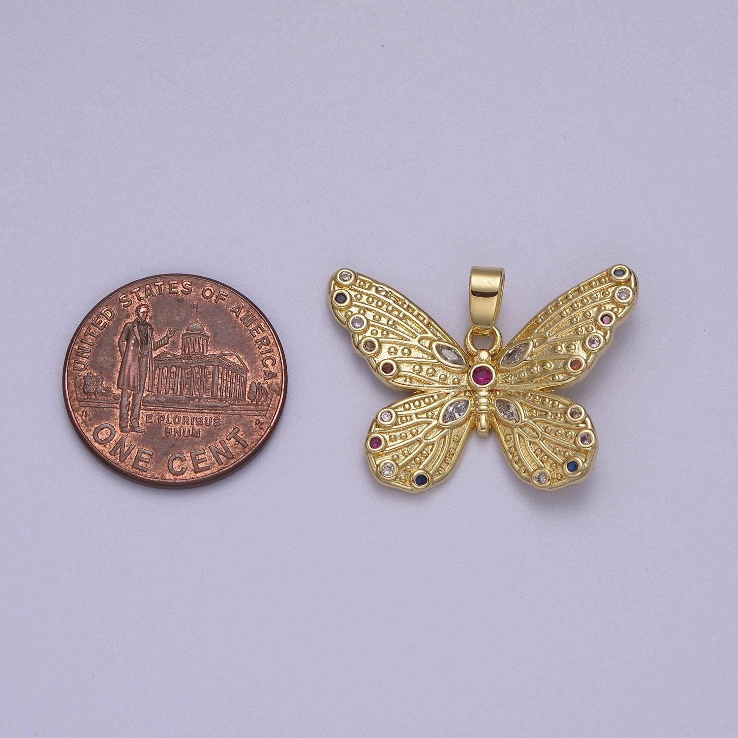 Dainty mariposa butterfly pendant 24k gold filled micro pave multi colored cz | diy charm necklace bracelet earring | supply n-608