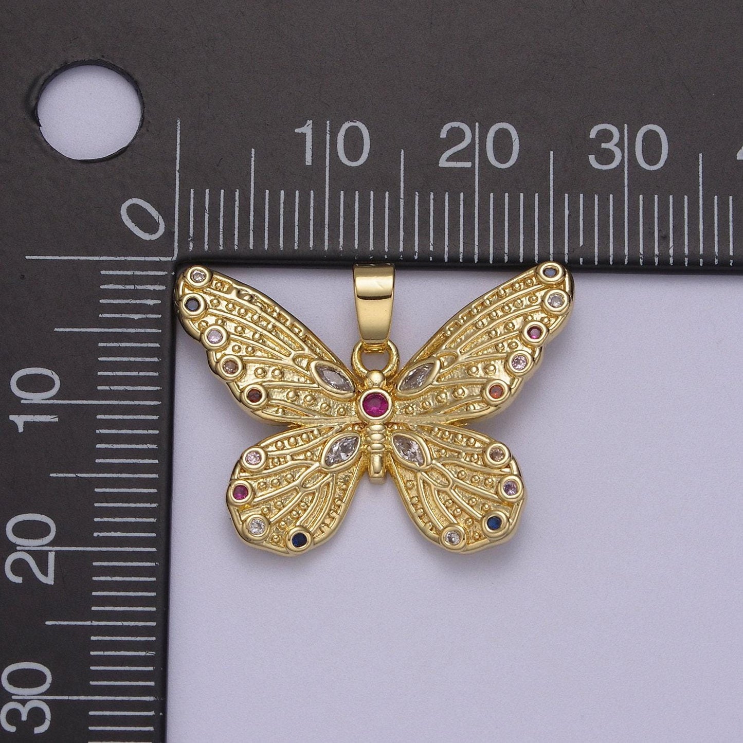 Dainty mariposa butterfly pendant 24k gold filled micro pave multi colored cz | diy charm necklace bracelet earring | supply n-608