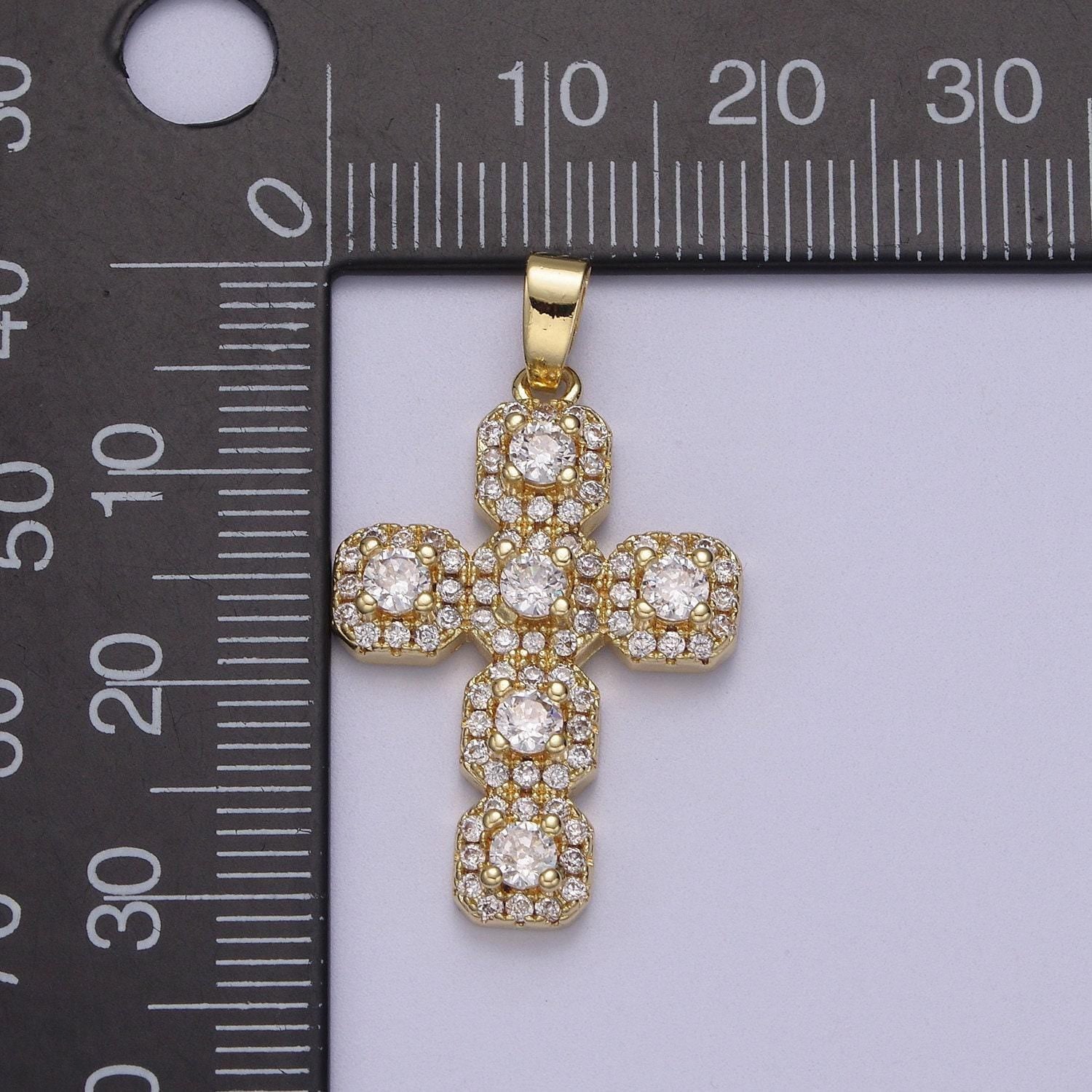 Dainty cross pendant cz pave 14k gold filled | diy charm necklace bracelet | n-604
