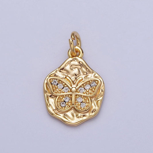 Mini 16k gold filled micro paved cz butterfly hammered charm | n-559