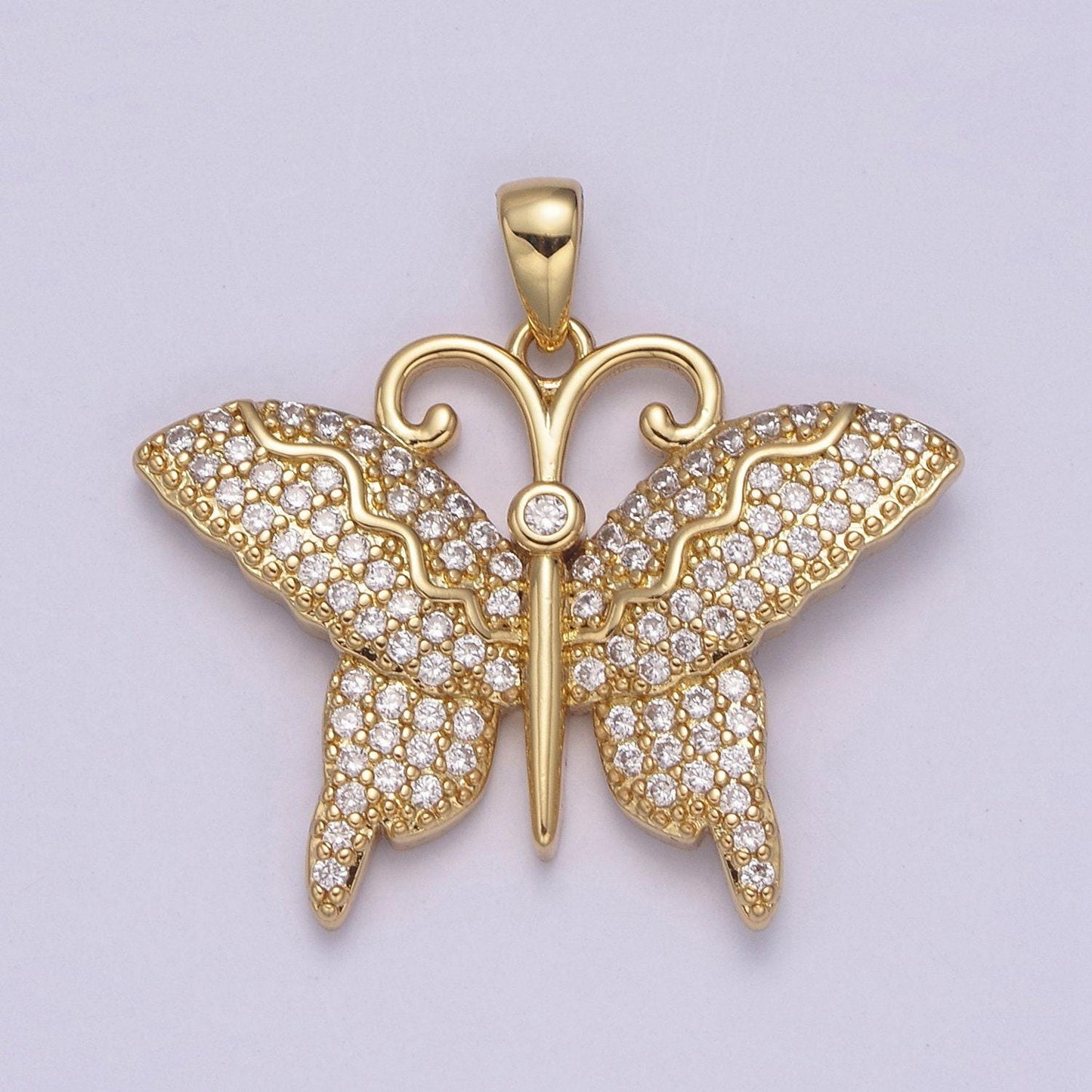 Dainty butterfly pendant micro cz pave wings monarch amulet | diy fashion jewelry charm add on necklace bracelet earring | n-546