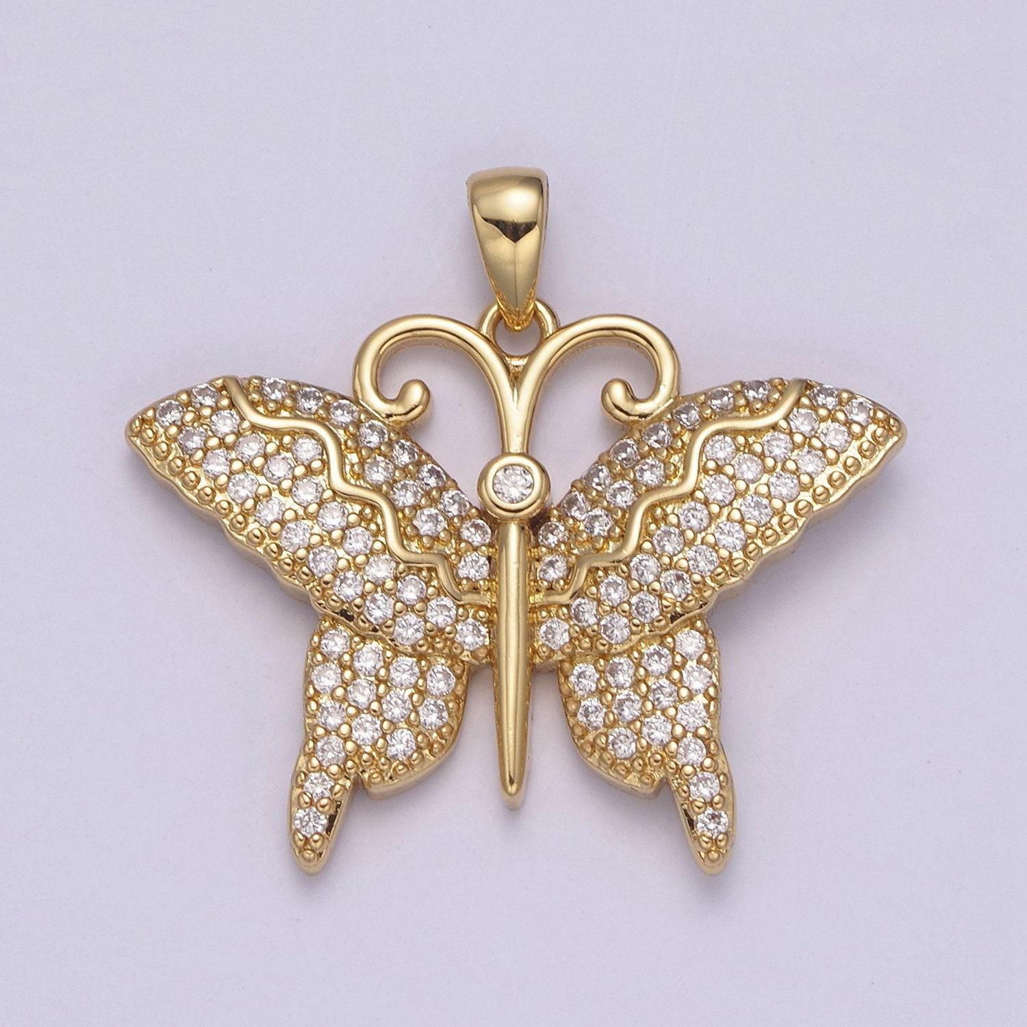 Dainty butterfly pendant micro cz pave wings monarch amulet | diy fashion jewelry charm add on necklace bracelet earring | n-546