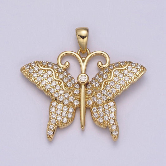 Dainty butterfly pendant micro cz pave wings monarch amulet | diy fashion jewelry charm add on necklace bracelet earring | n-546