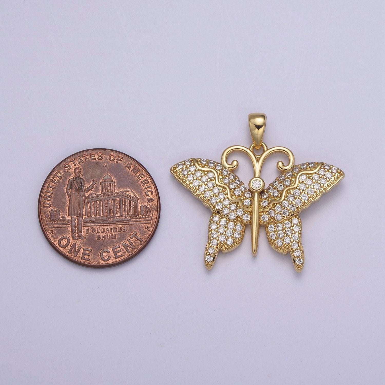 Dainty butterfly pendant micro cz pave wings monarch amulet | diy fashion jewelry charm add on necklace bracelet earring | n-546
