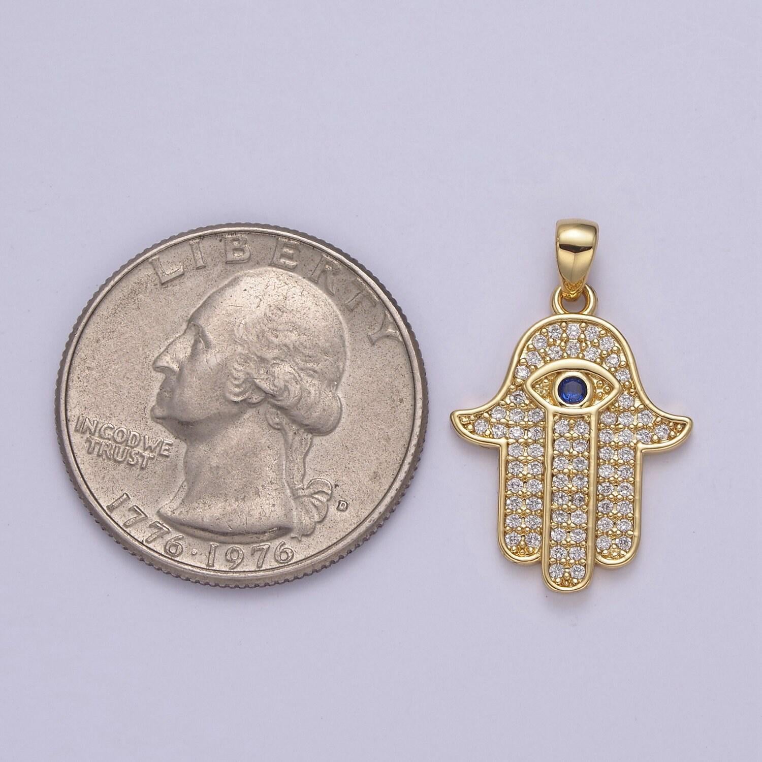 Dainty gold filled hamsa hand pendant, micro cz pave | diy fashion jewelry charm for necklace bracelet earring | n-545