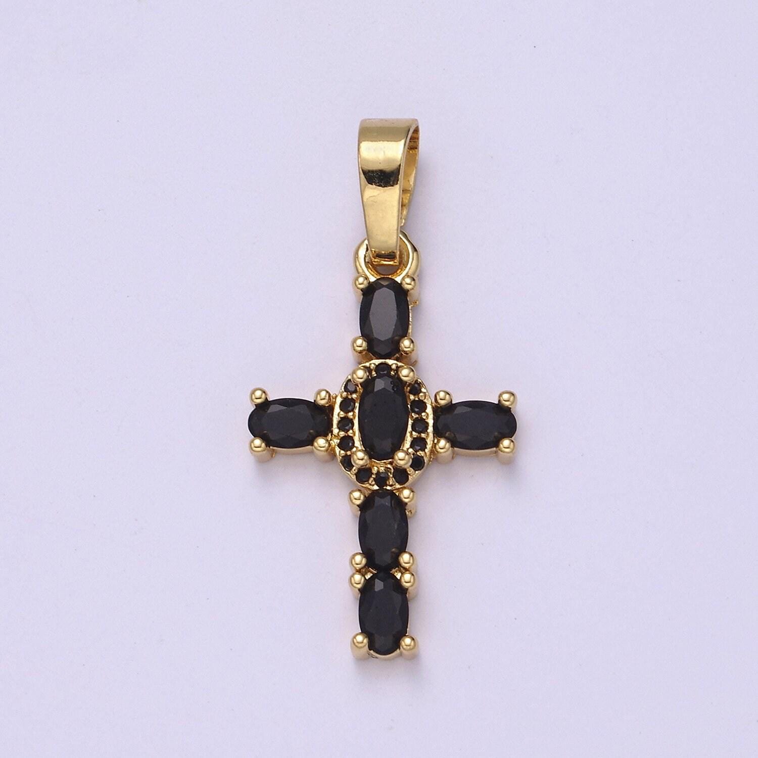 Dainty cz paved cross pendant 24k gold filled | 6 color variants | religious diy charm supply for bracelet necklace earring | i-031 n-537