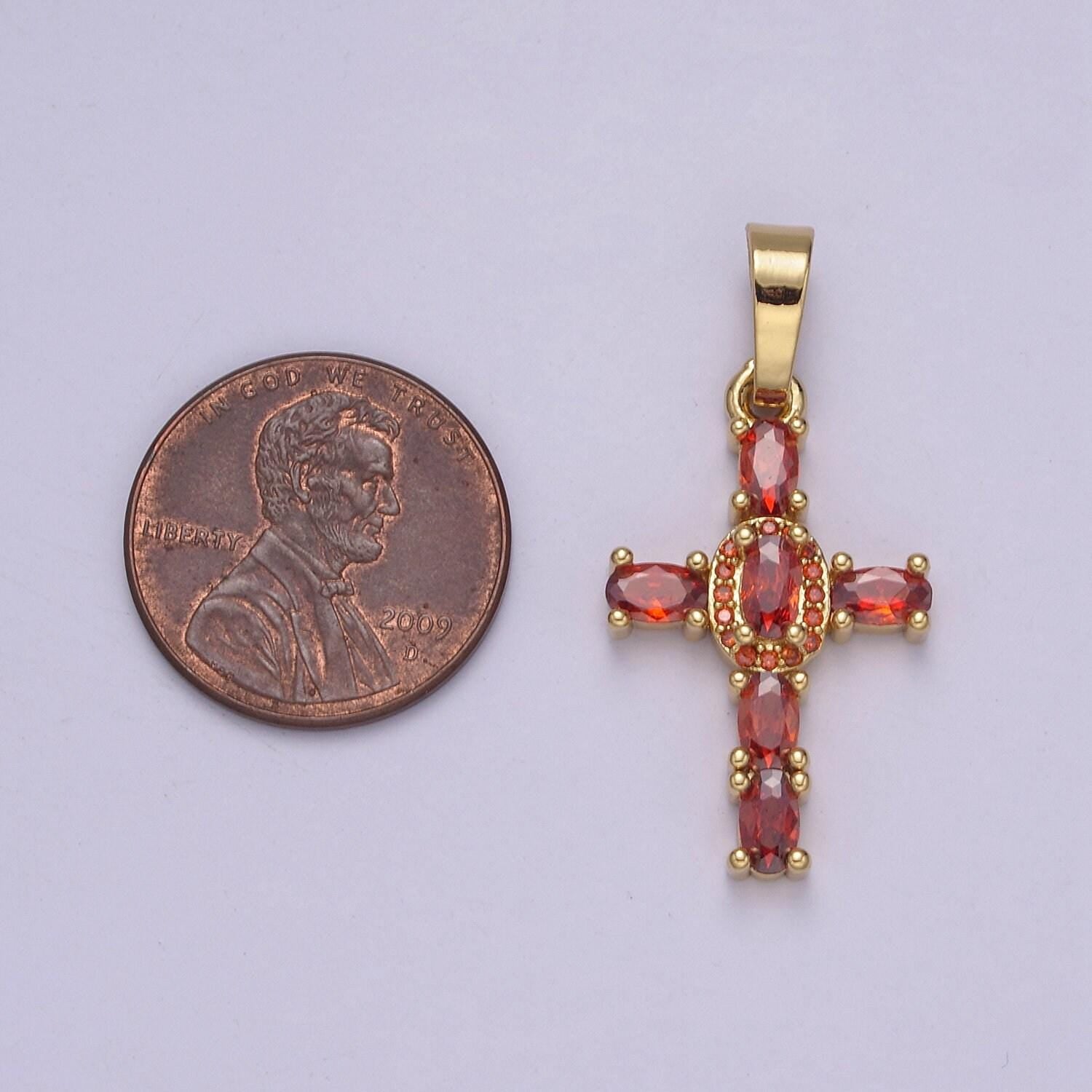 Dainty cz paved cross pendant 24k gold filled | 6 color variants | religious diy charm supply for bracelet necklace earring | i-031 n-537