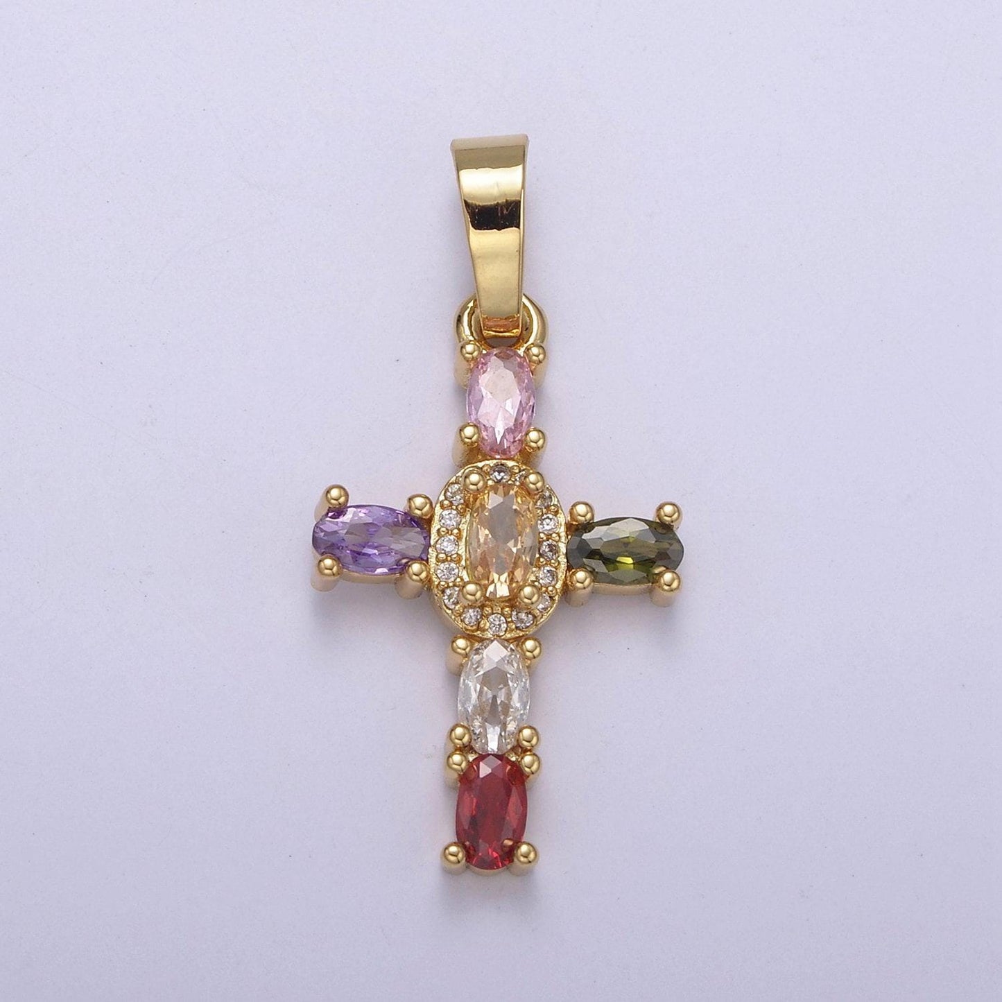 Dainty cz paved cross pendant 24k gold filled | 6 color variants | religious diy charm supply for bracelet necklace earring | i-031 n-537