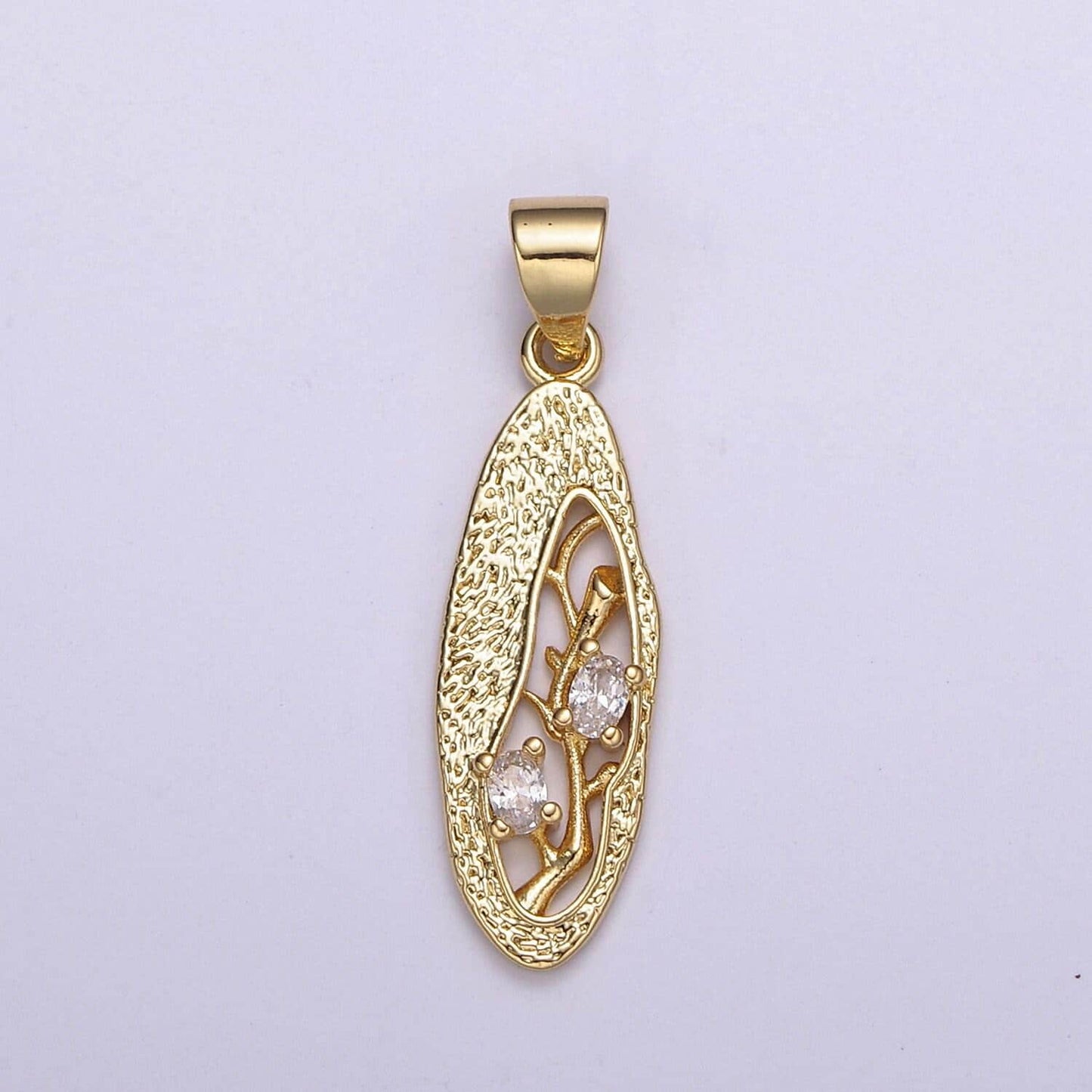 Dainty woods branche tree charm rustic oval pendant for necklace supply