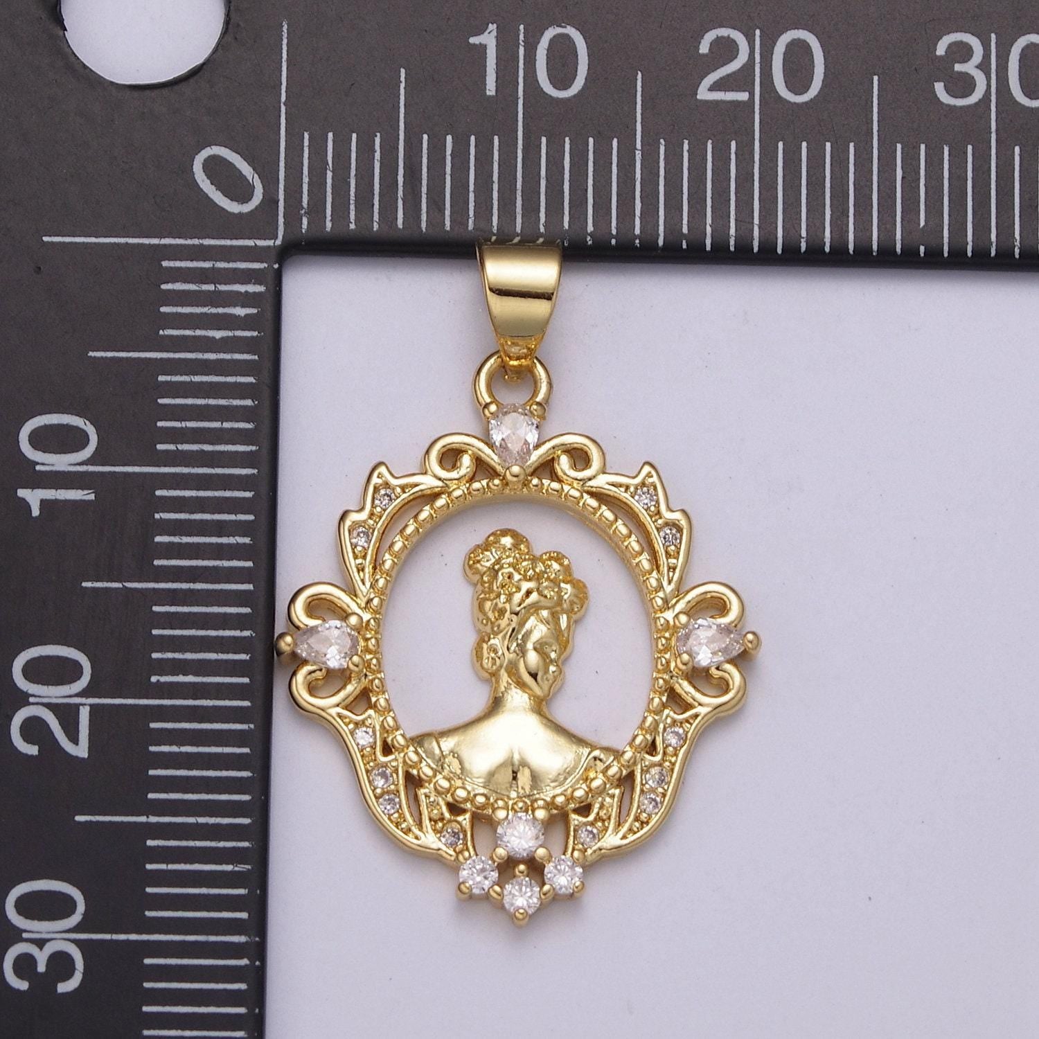 Dainty gold cameo pendant victorian inspired queen in the mirror n-529