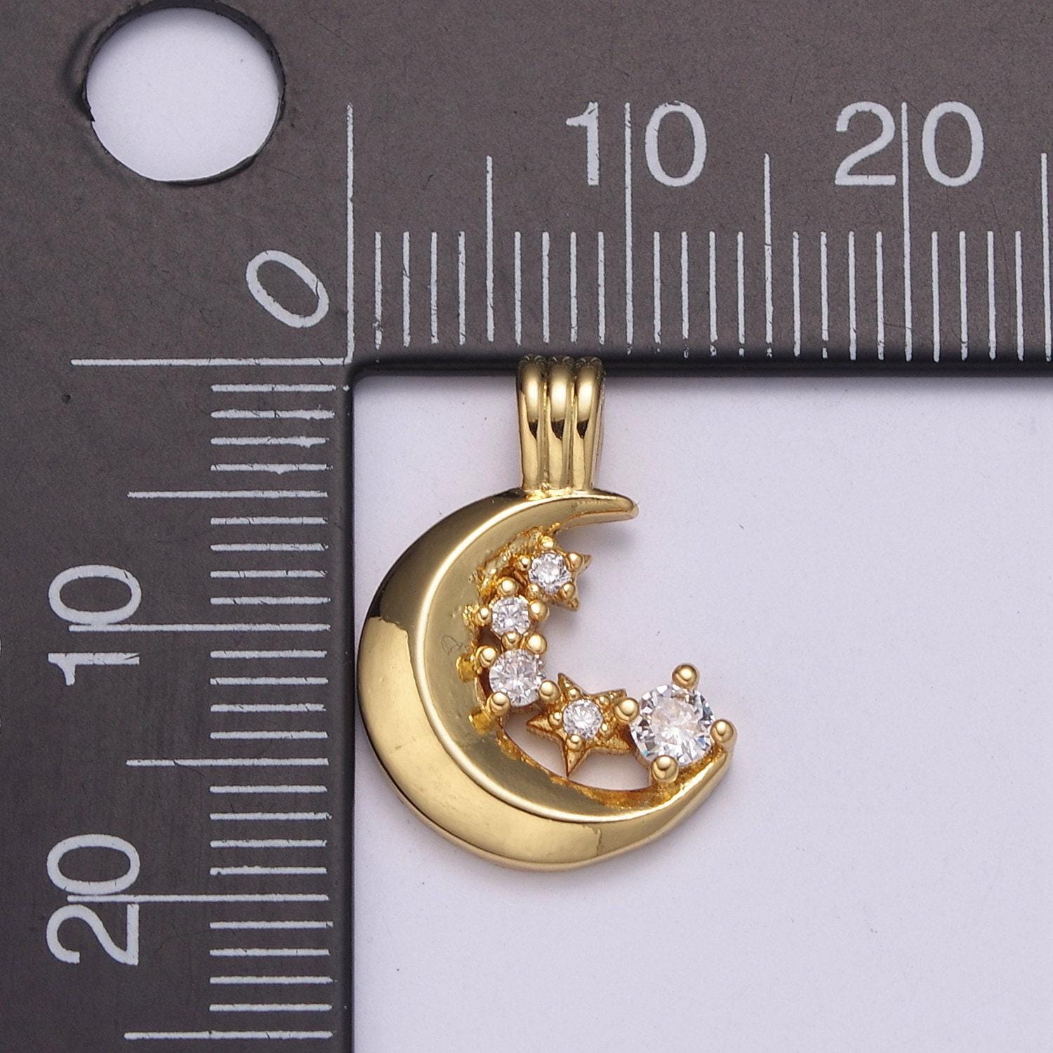 Crescent moon cz pave charm, star cz clear gold pendant, cubic bracelet charm, croissant charm for wristlet bracelet making n-525