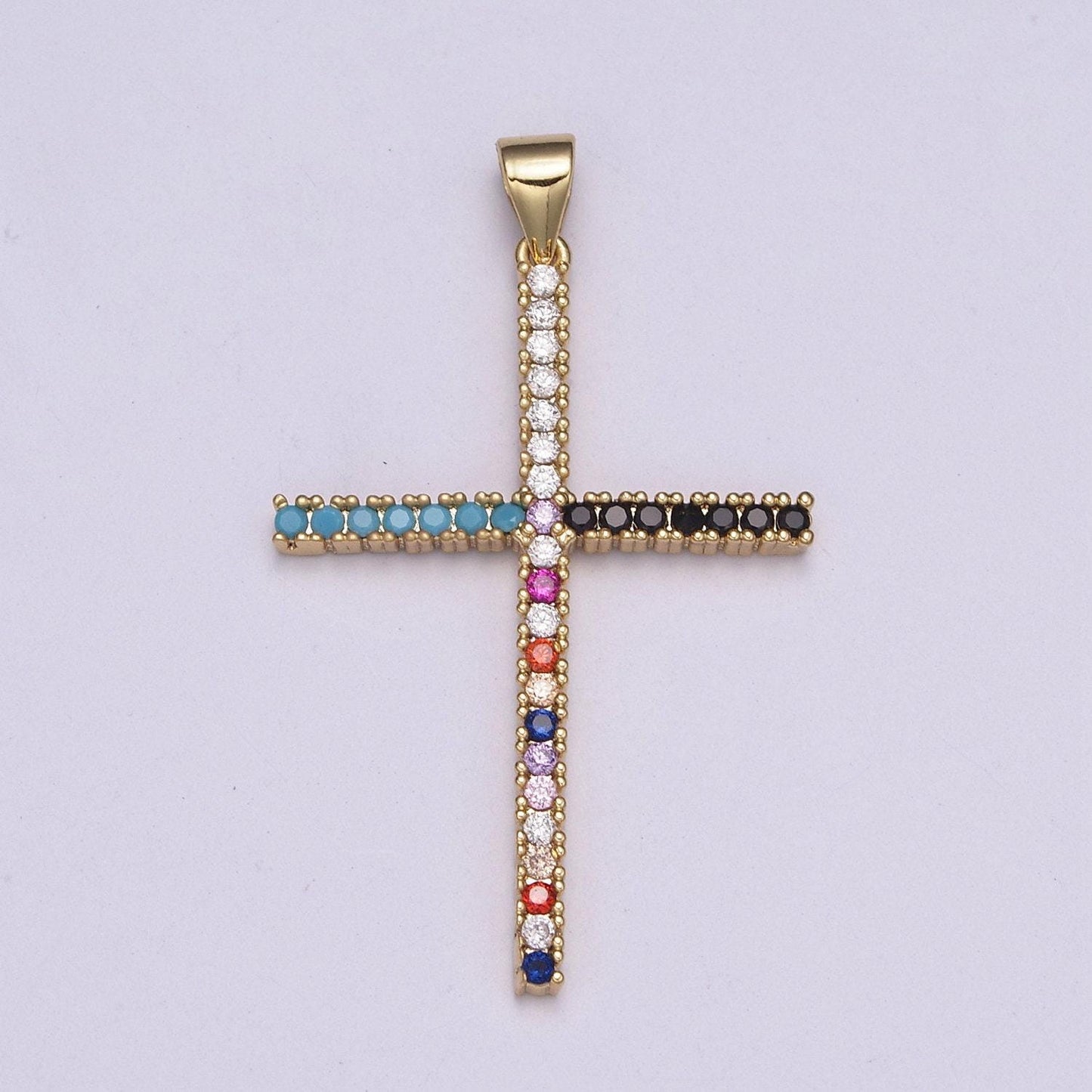 Gold minimalist cross multi color micro pave cubic zirconia necklace pendant bracelet earring component for religious jewelry n-515 ~n-516