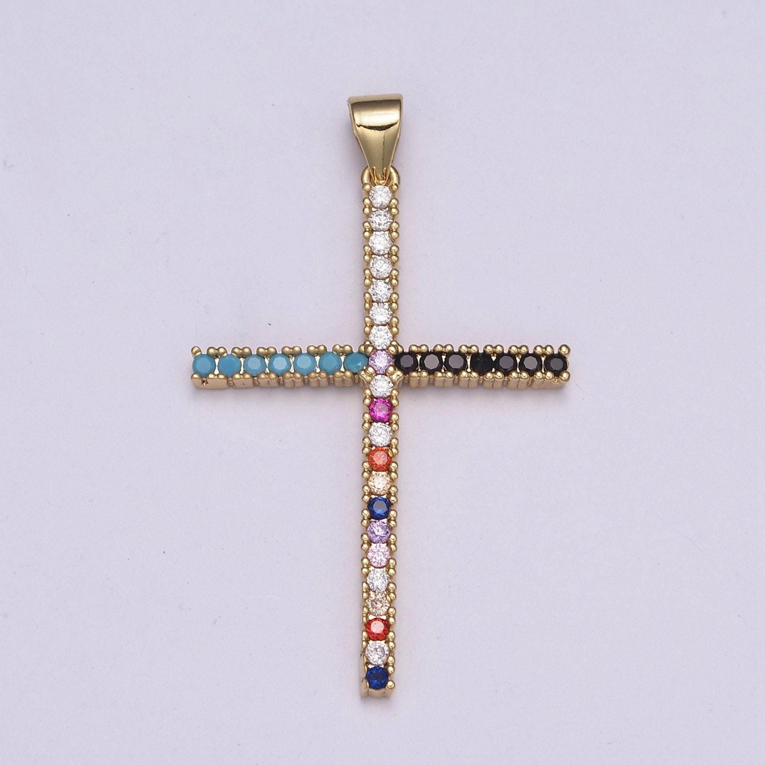 Gold minimalist cross multi color micro pave cubic zirconia necklace pendant bracelet earring component for religious jewelry n-515 ~n-516