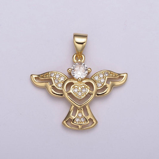 Heart angel flying gold charm cz angel with wing pendant heart center for necklace bracelet earring component n-514