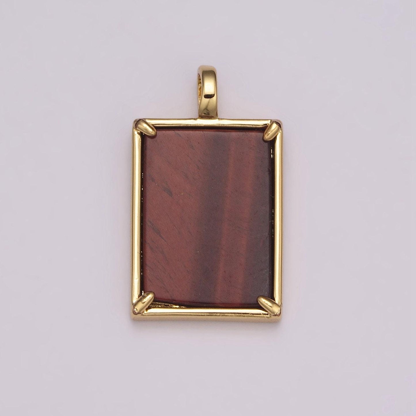 Gold rectangle gemstone medallion pendant tiger eye, carnelian ,green agate for minimalist classic jewelry n-487~n-490