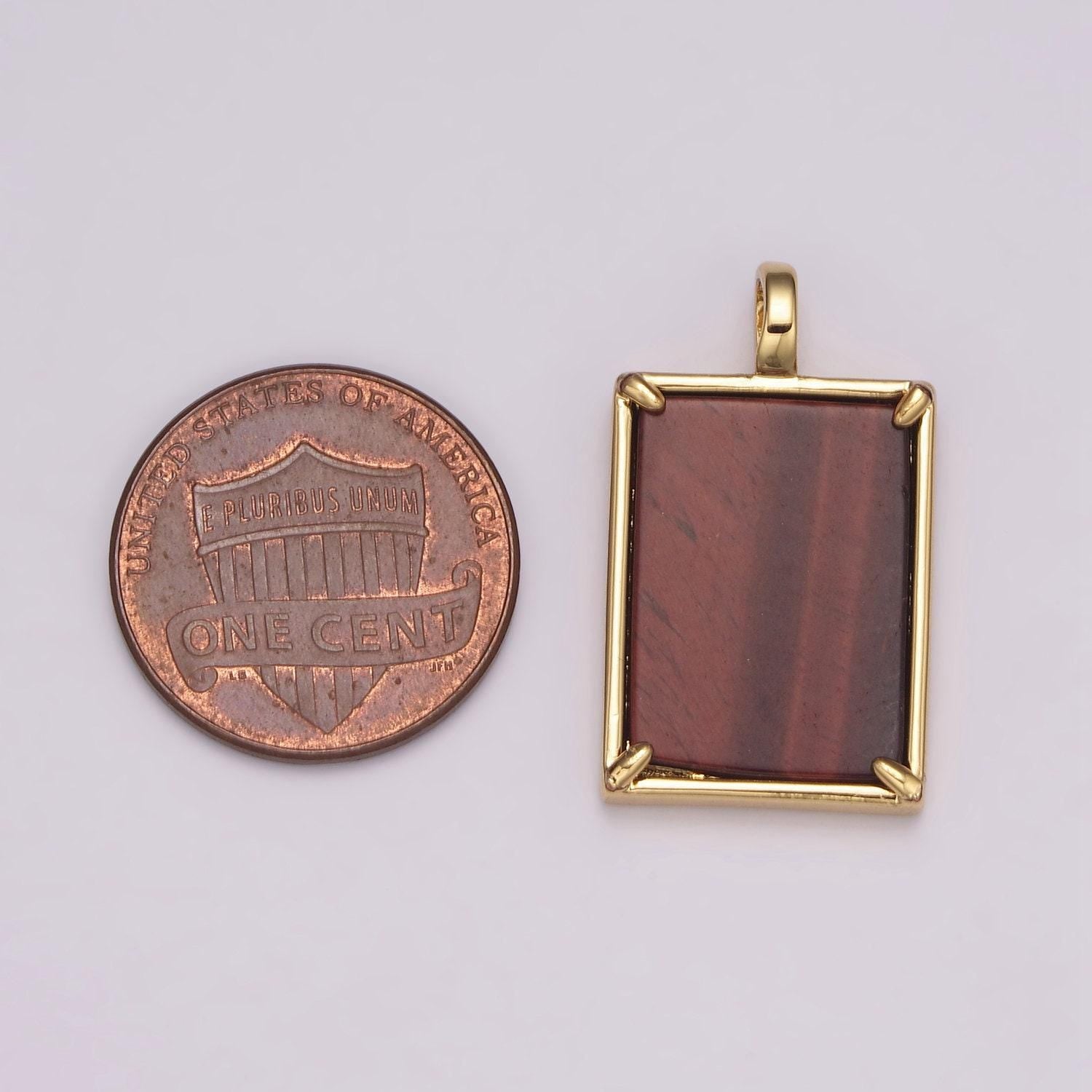 Gold rectangle gemstone medallion pendant tiger eye, carnelian ,green agate for minimalist classic jewelry n-487~n-490