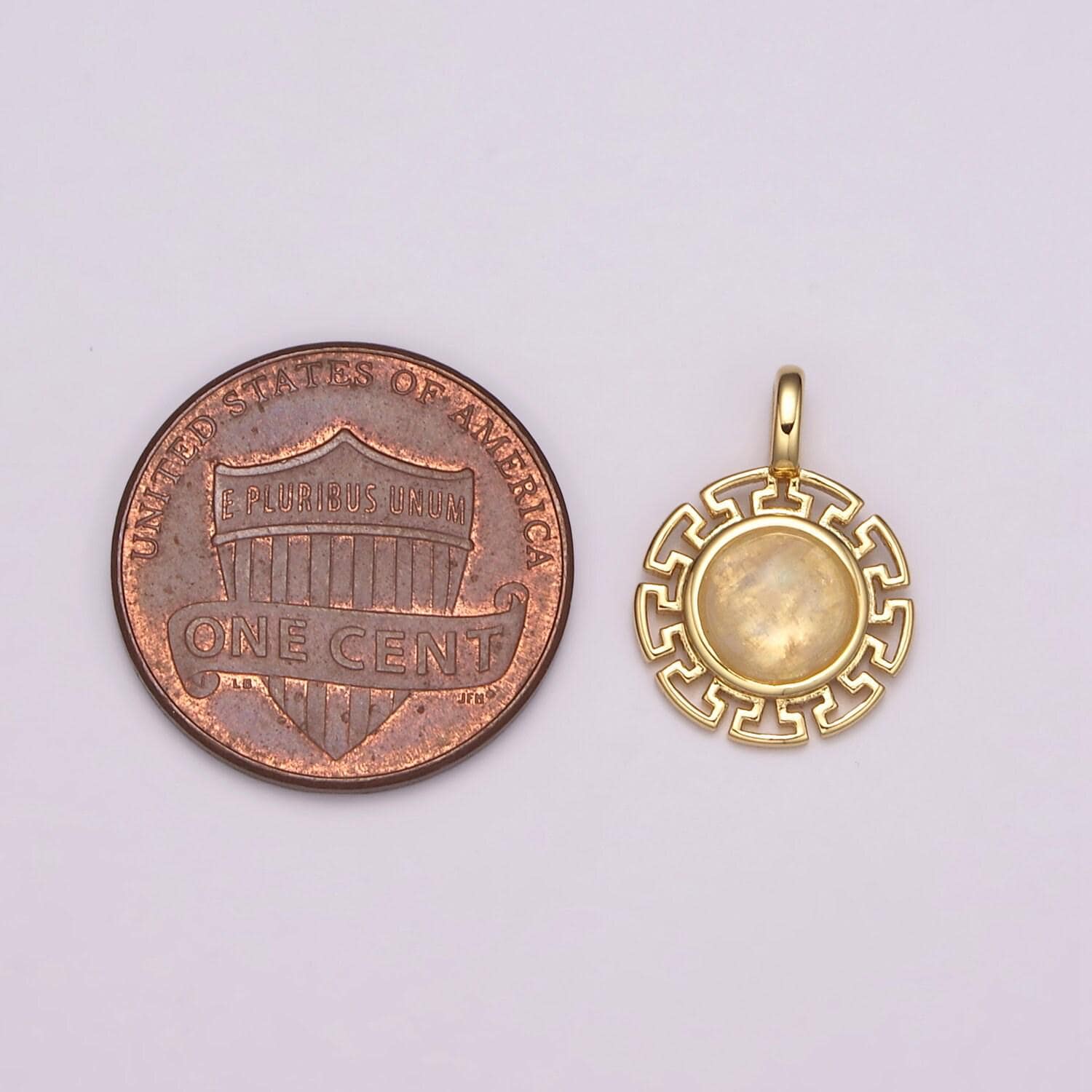 Dainty 24k gold filled moonstone round sun medallion pendant gold sun celestial jewelry charm, n-485