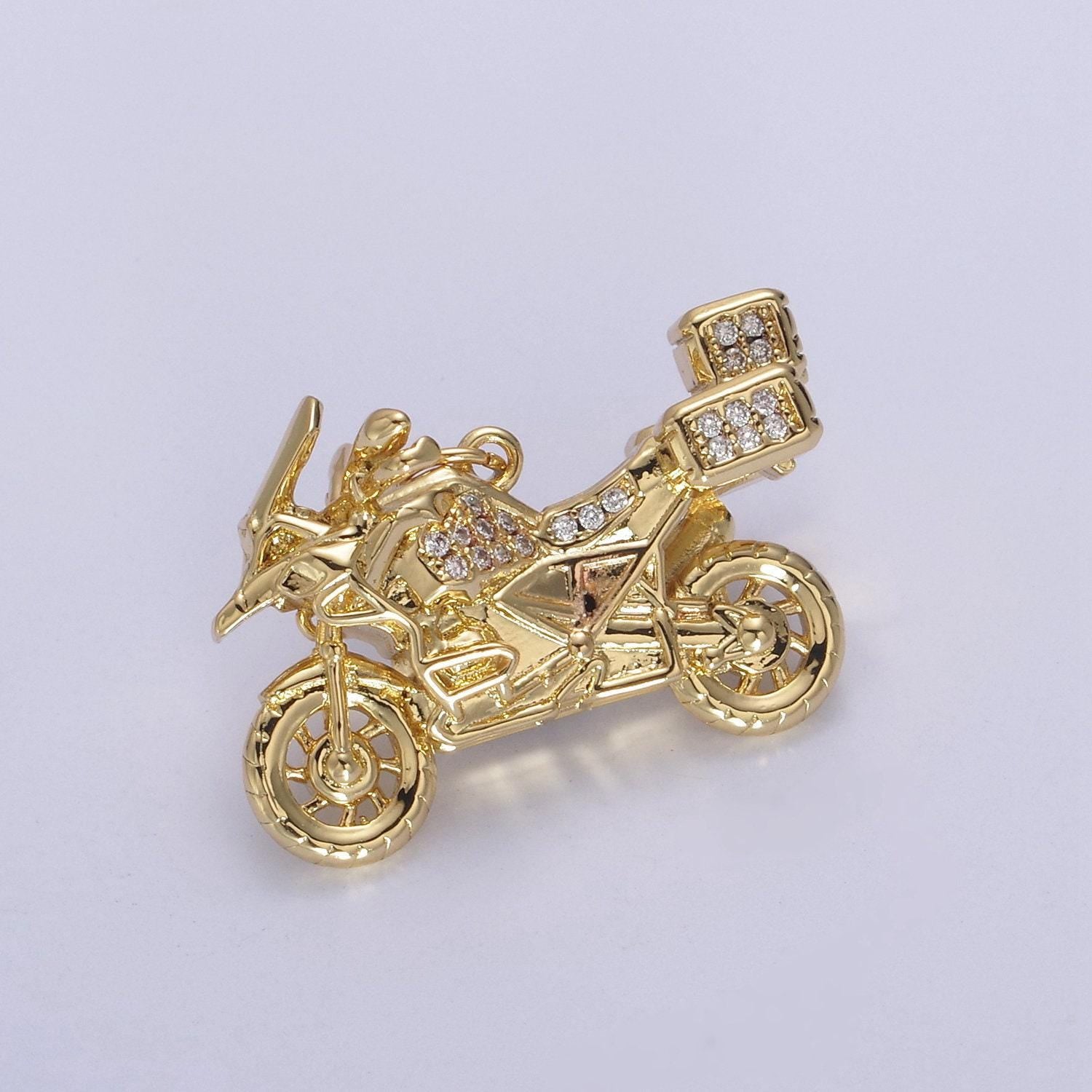 Gold motorcycle charm 3d motorcycle pendant, biker charm, detailed motorcycle pendant n-648
