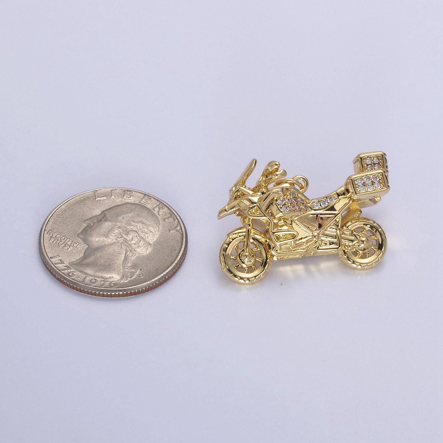 Gold motorcycle charm 3d motorcycle pendant, biker charm, detailed motorcycle pendant n-648