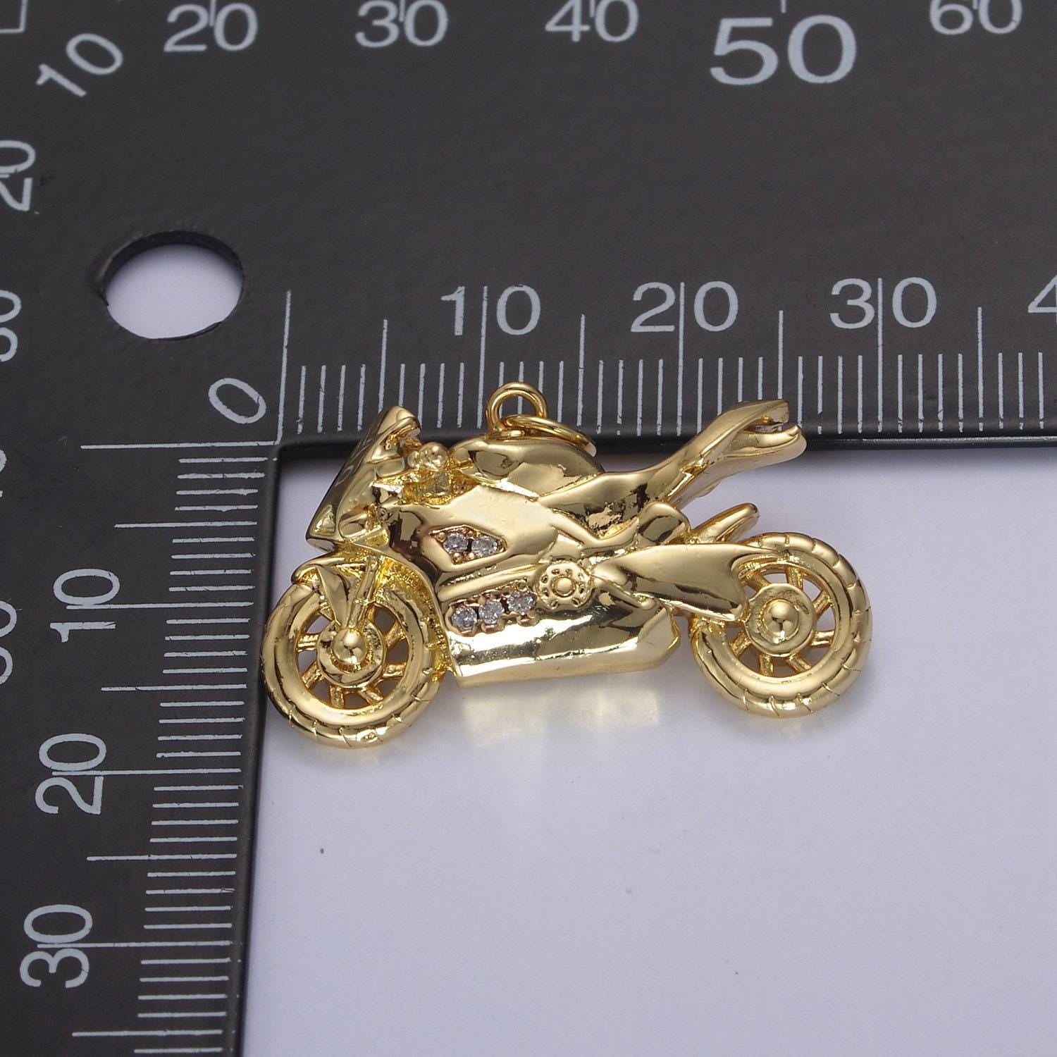 Gold motorcycle charm 3d motorcycle pendant, biker charm, detailed motorcycle pendant n-648