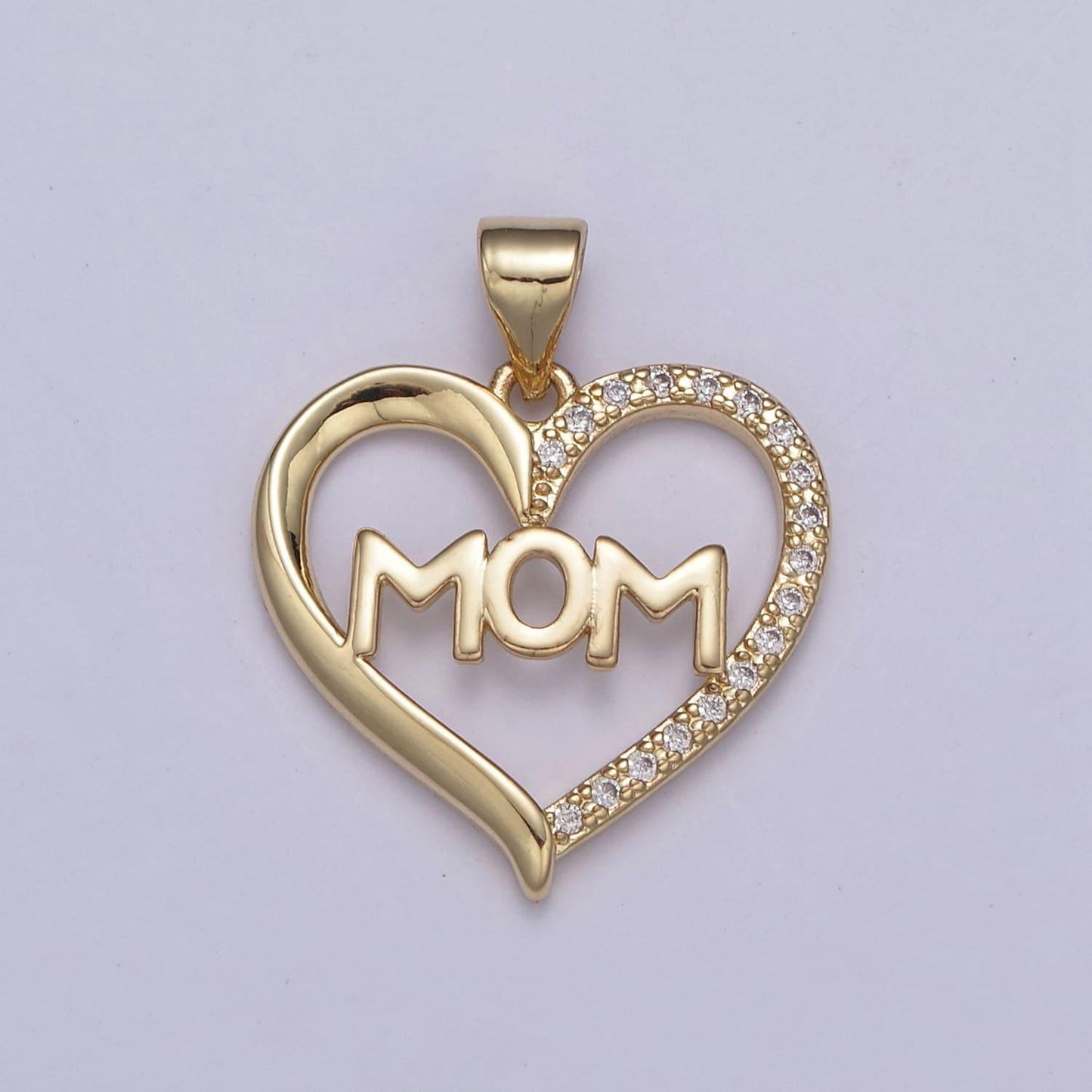 Simple gold filled "mom" heart pendants - love inspired "mom" in gold / silver micro pave cz pendant fordiy earring bracelet necklace supply