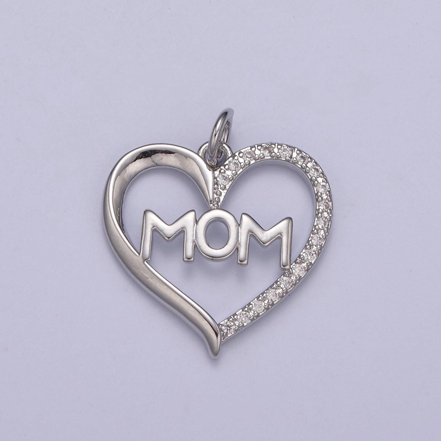 Simple gold filled "mom" heart pendants - love inspired "mom" in gold / silver micro pave cz pendant fordiy earring bracelet necklace supply