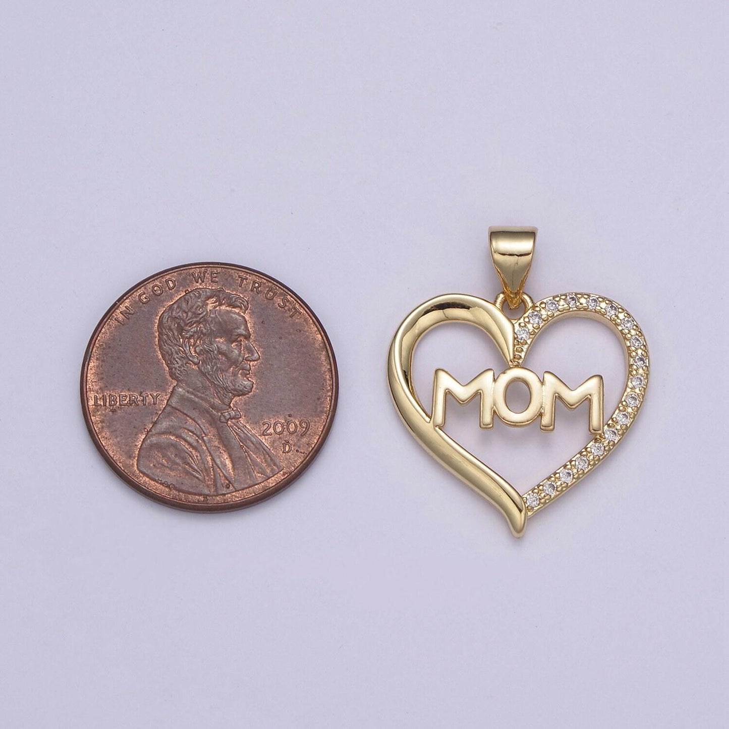 Simple gold filled "mom" heart pendants - love inspired "mom" in gold / silver micro pave cz pendant fordiy earring bracelet necklace supply