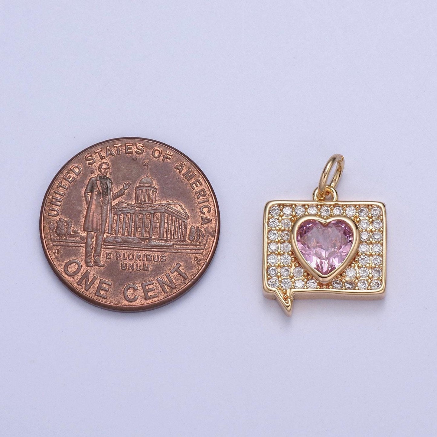 Dainty micro pave heart message emoji charm, pink love message inspired heart gold fill charm for diy earring bracelet necklace supply -n433