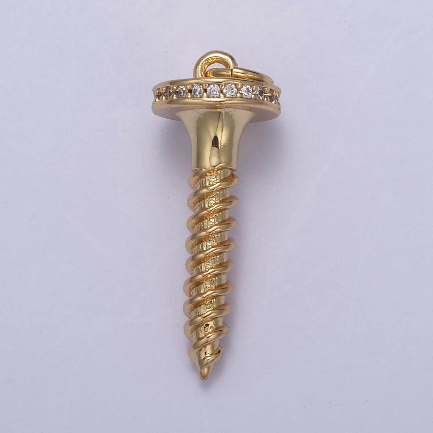 Dainty short screw nail pendant in gold/silver cz micro pave | diy fashion jewelry charm add on necklace bracelet earring | n-788 n-789