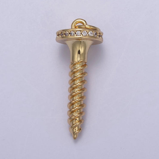 Dainty short screw nail pendant in gold/silver cz micro pave | diy fashion jewelry charm add on necklace bracelet earring | n-788