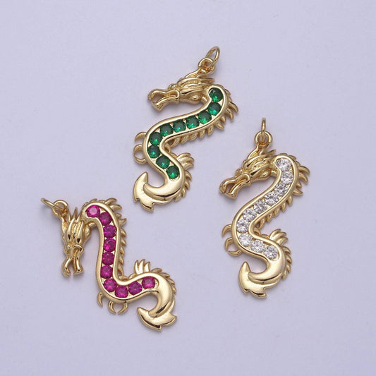 Mystical dragon pendant in 24k gold filled animal charm cubic zirconia necklace pendant n-406 / n-407 / n-408