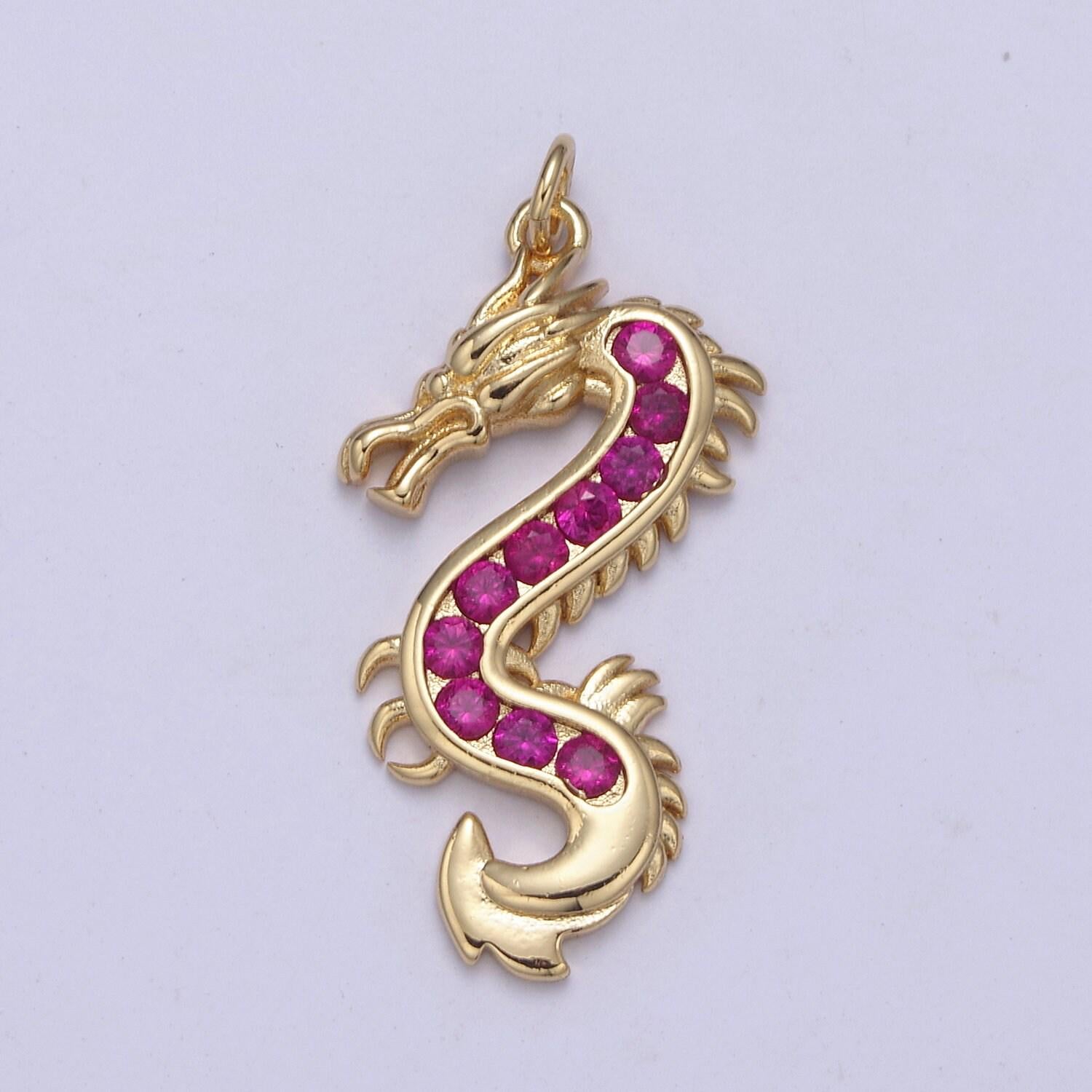 Mystical dragon pendant in 24k gold filled animal charm cubic zirconia necklace pendant n-406 / n-407 / n-408